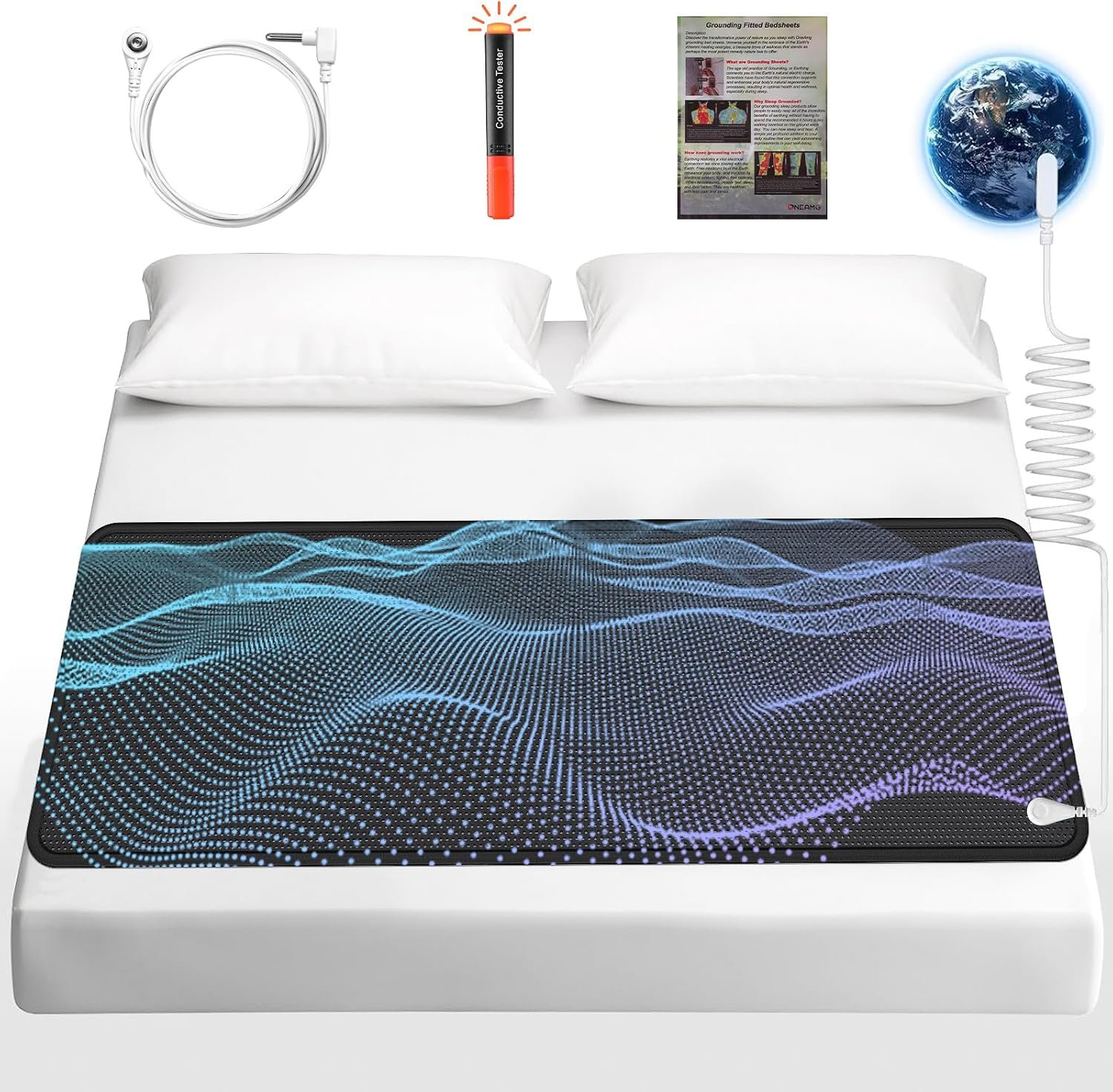 Grounding Mat for Bed King Size-PU Leather Earthing Pad for Better Sleep & Stress Relief, Anti-Slip Eco-Friendly with 16.4ft Cord + Free Test Pen (27×78 Inch)