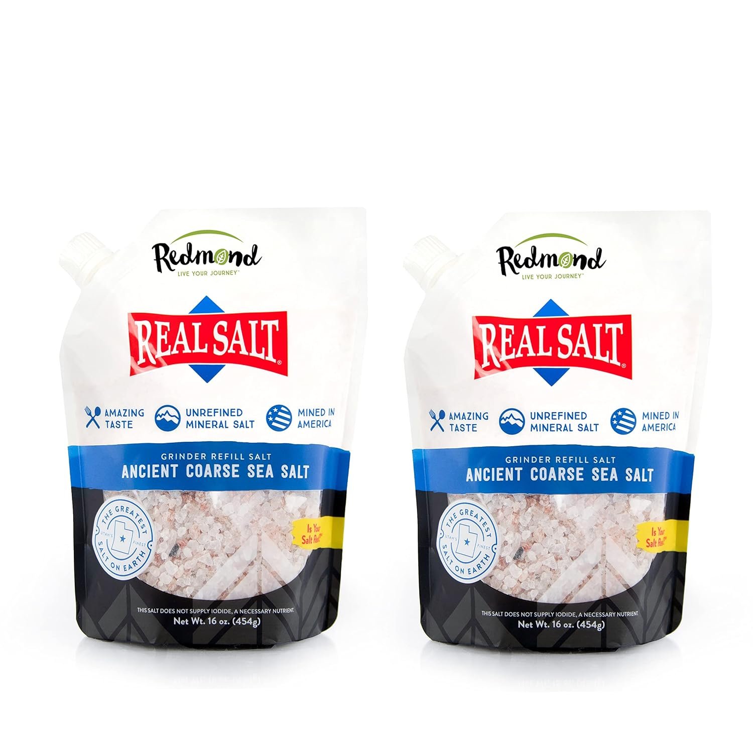 Redmond Real Salt – Coarse Sea Salt, Unrefined, 16 Oz Pouch (2 Pack)
