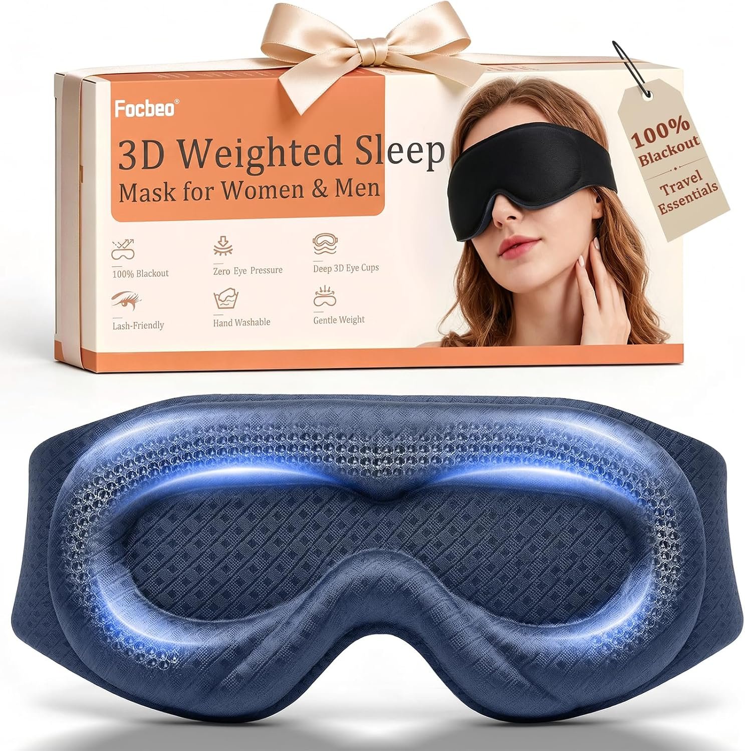 3D Weighted Sleep Mask for Airplane Travel & Nurse Essential, 100% Blackout