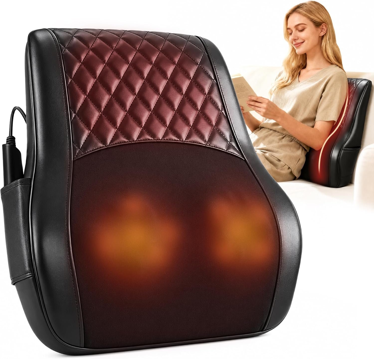 ALLJOY Heated Back Massager for Back Pain Relief, Deep Tissue Shiatsu Lumbar Support Pillow with 3 Massage Modes, 3 Intensity Levels & 3 Timer Settings for Office Chair Home, Fathers Day Gift for Dad