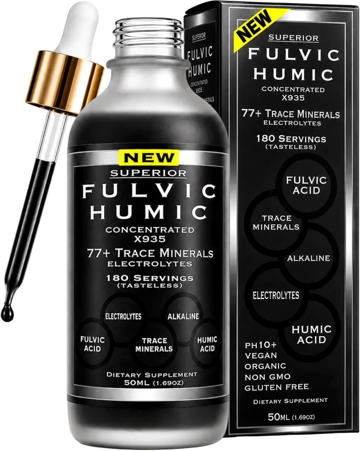 Fulvic Acid Trace Mineral Drops with Electrolytes – 77 Trace Minerals – 180 Servings – Restore Electrolytes, Improve Gut Health, Leaky Gut Repair – Ionic Trace Minerals from Fulvic & Humic Acid