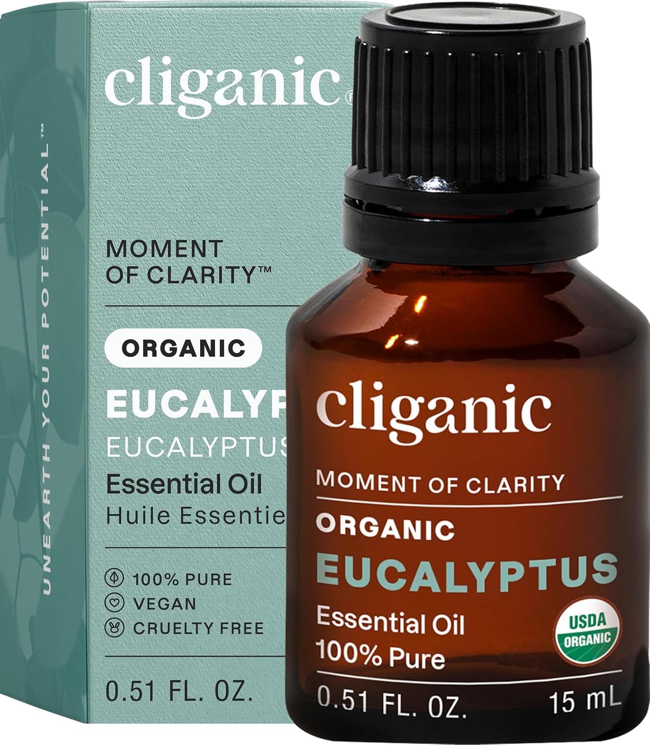 Cliganic Organic Eucalyptus Essential Oil for Diffuser, 100% Pure 0.51 Oz