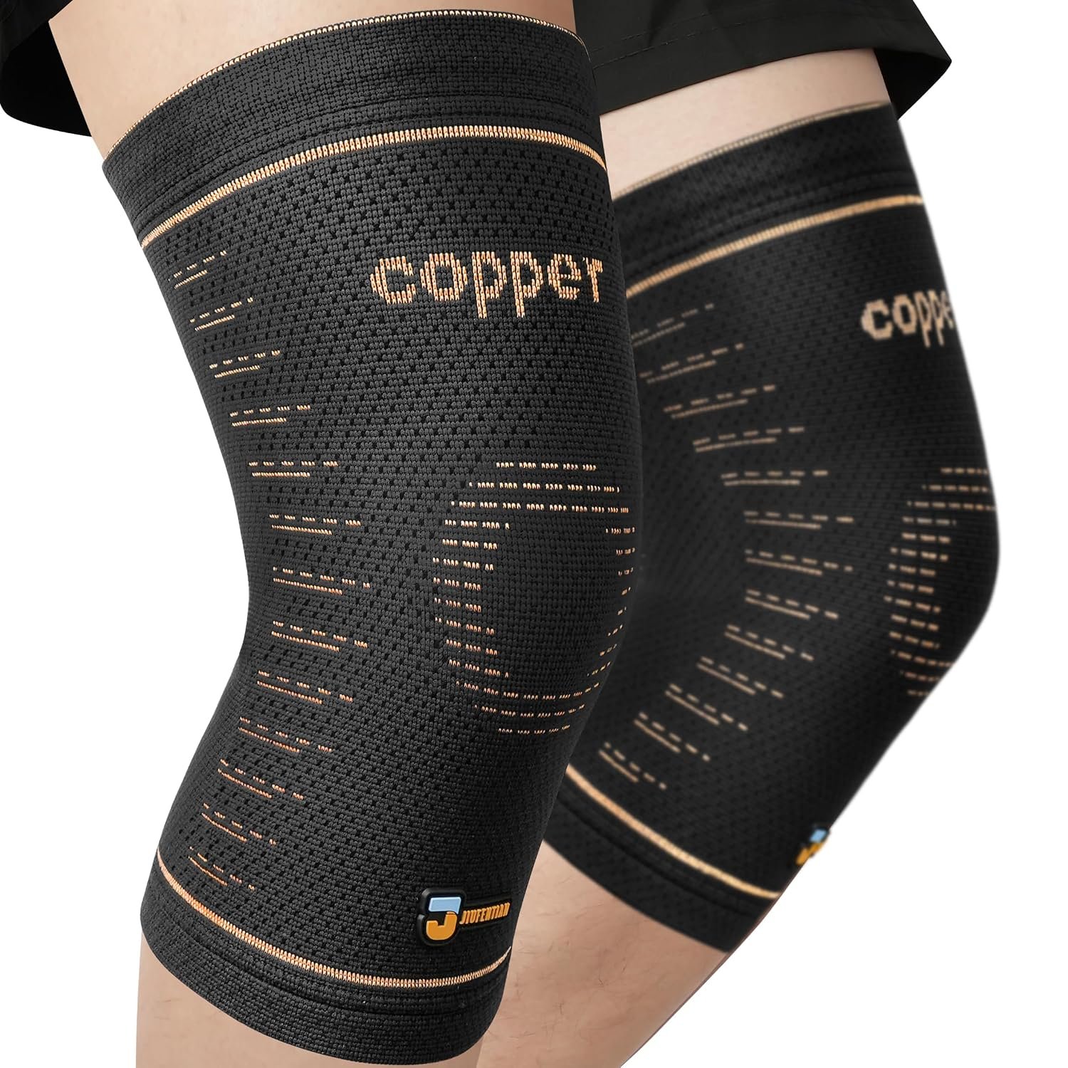 JIUFENTIAN Copper Knee Sleeves with Comfortable Compression(2 Pack, Large)