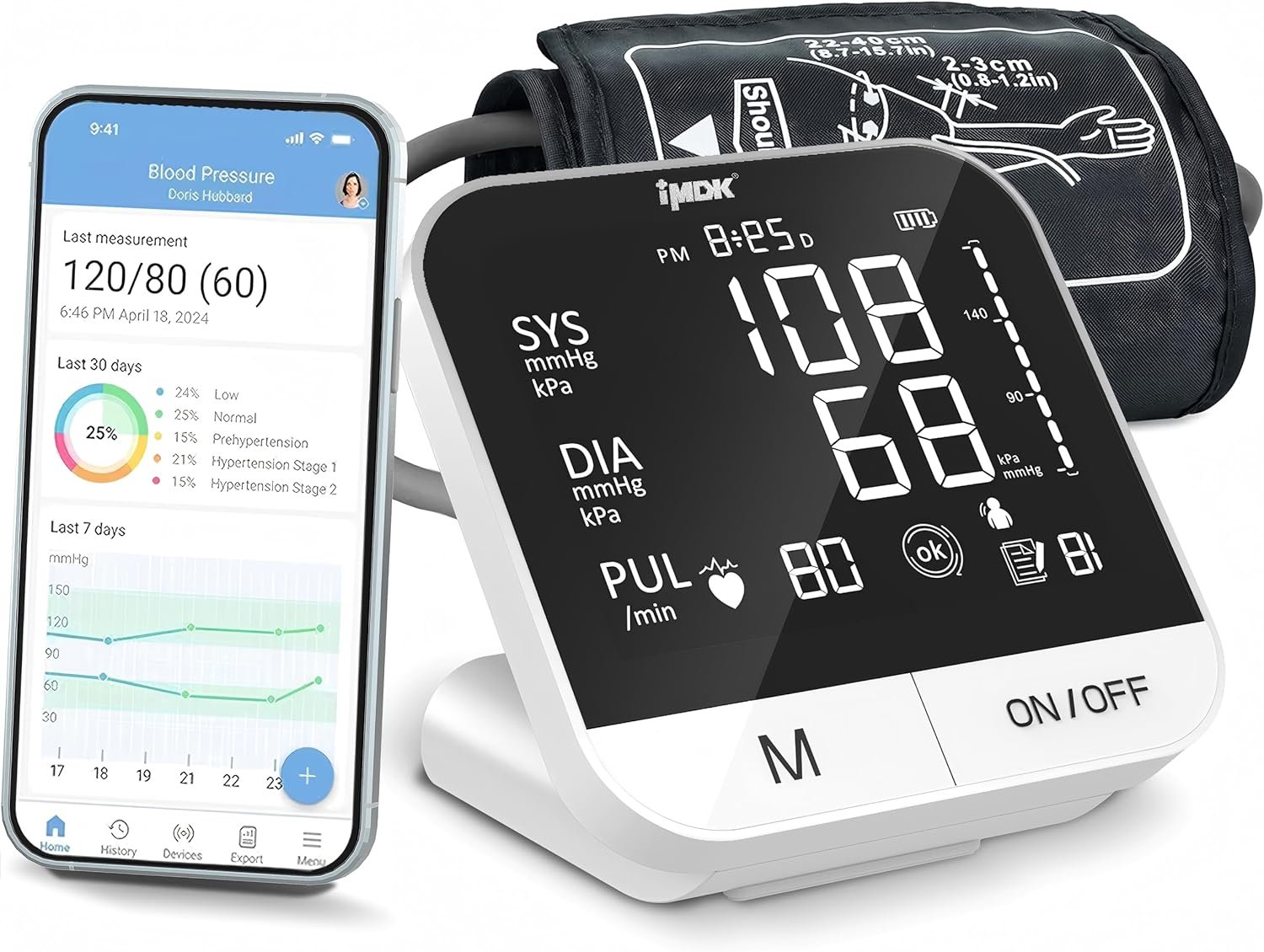 IMDK Blood Pressure Monitors – Arm Blood Pressure Monitors for Home Use, Accuracy of ±3 mmHg, Cuff ‘8.7-16.5’ inch Adjustable, Hypertension Management APP for iOS & Android