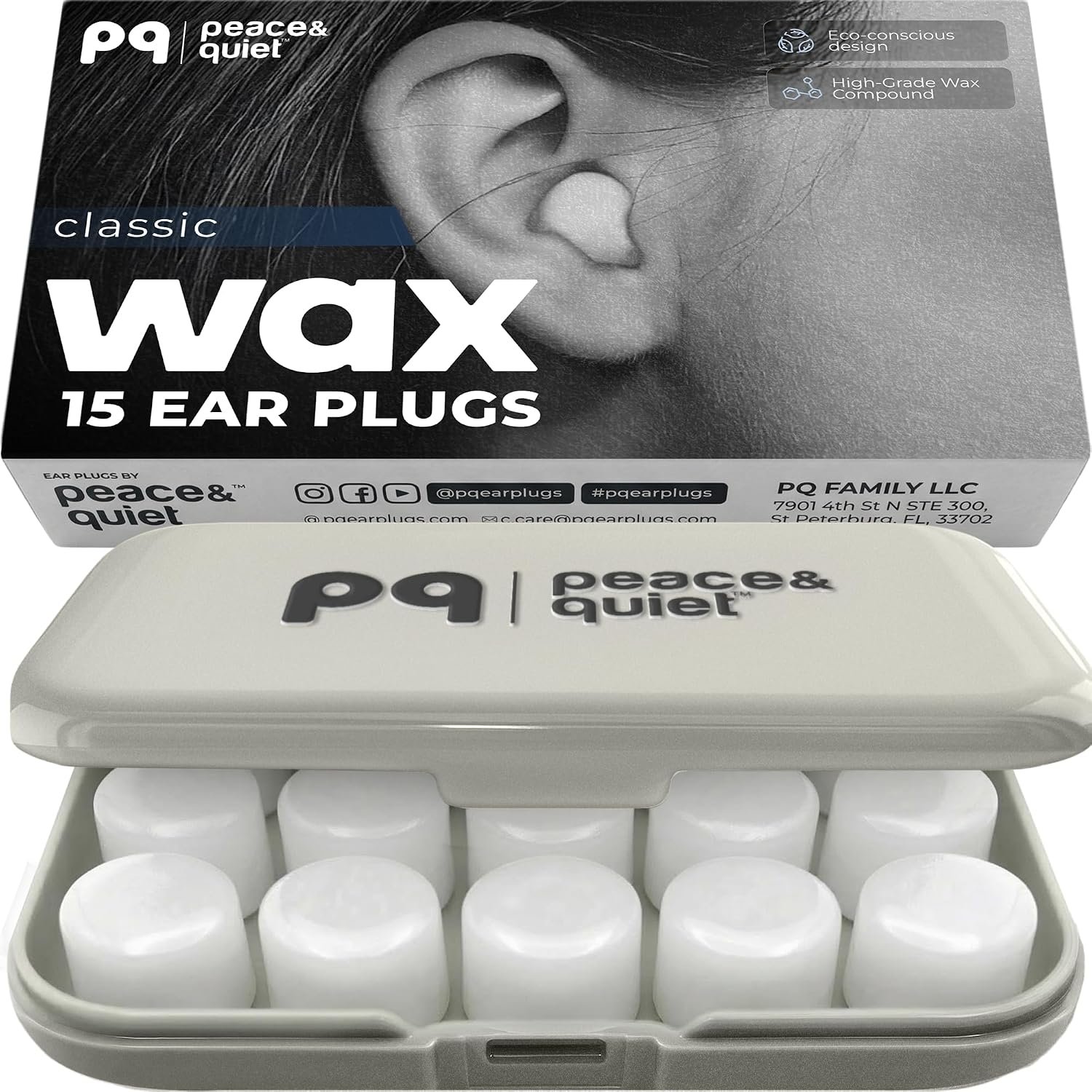 Peace&Quiet PQ Wax Ear Plugs for Sleeping, Silicone, Classic, 15 Count