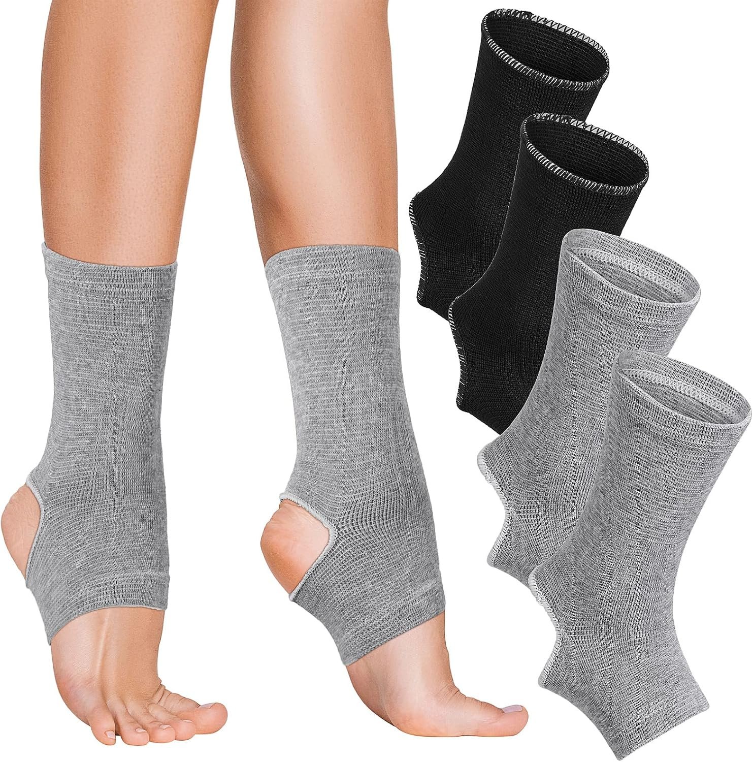 Zhanmai 2 Pairs Ankle Compression Sleeve Open Heel Breathable Black Grey