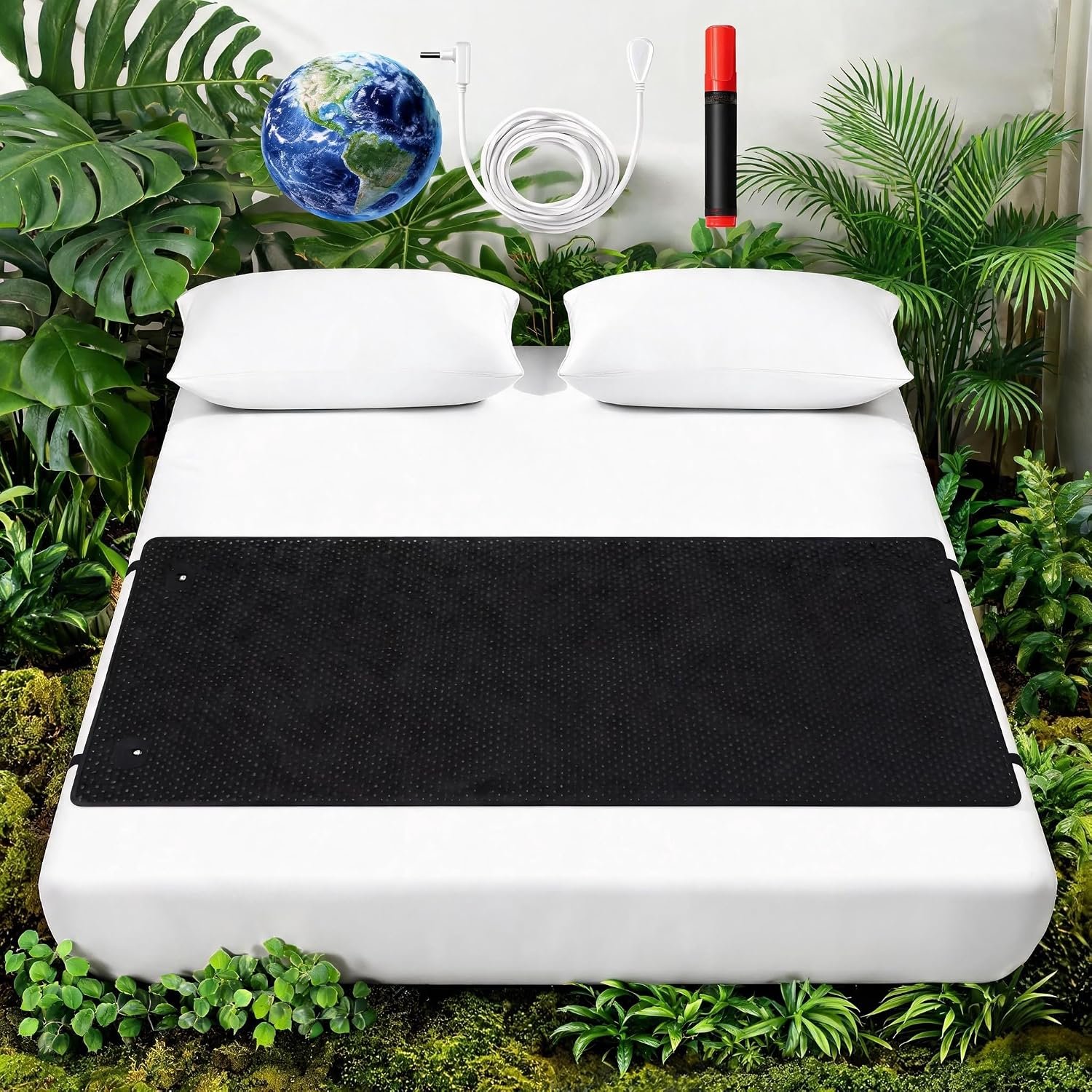 Grounding Mat for Bed, Premium PU Leather Anti-Slip Earthing Mat with Grounding Cord, Conductive Grounding Pad Helps Improve Sleep Quality and Relieve Stress, Black, King Size