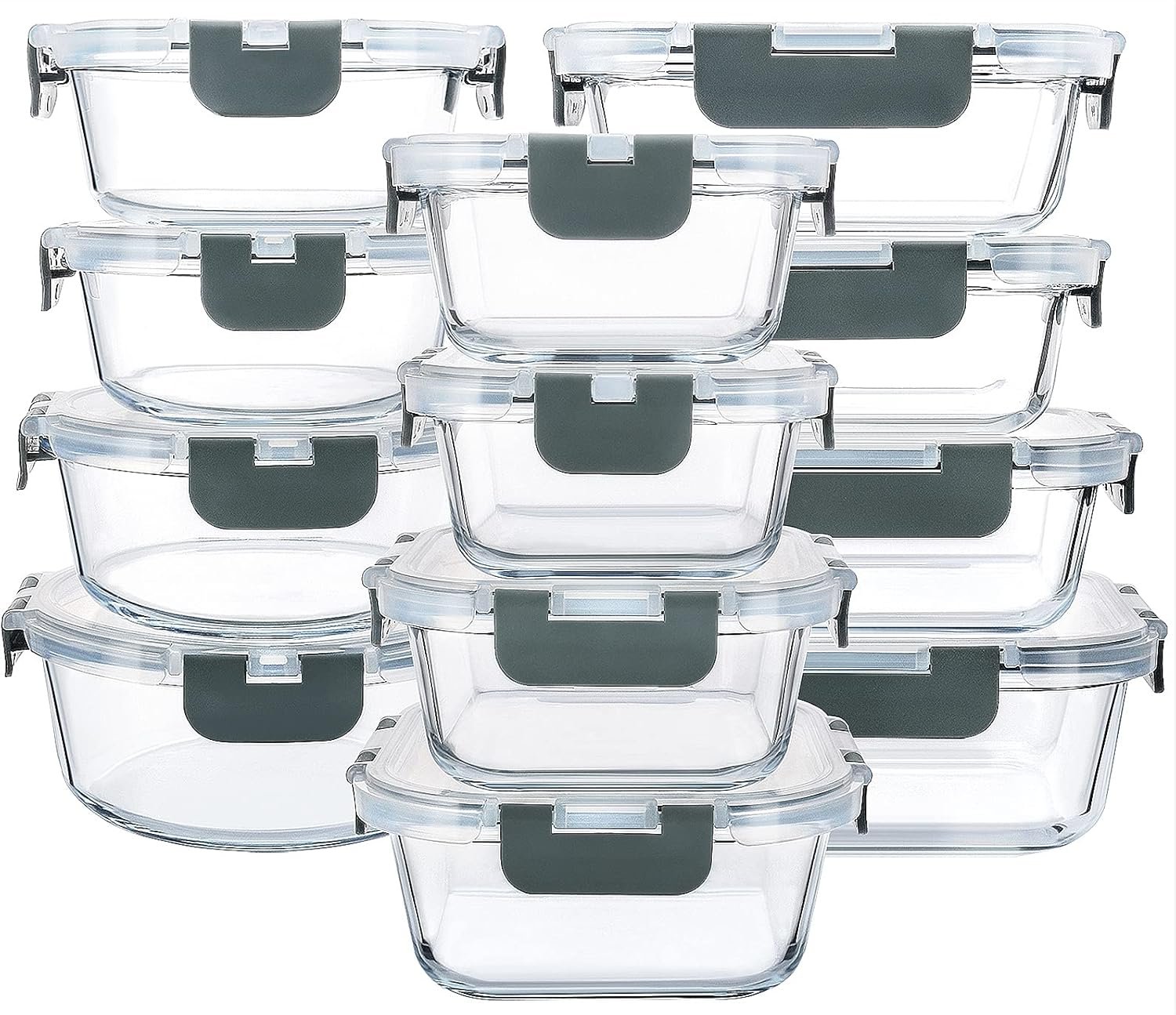 M MCIRCO 24 Piece Glass Food Storage Containers with Lids,Gray