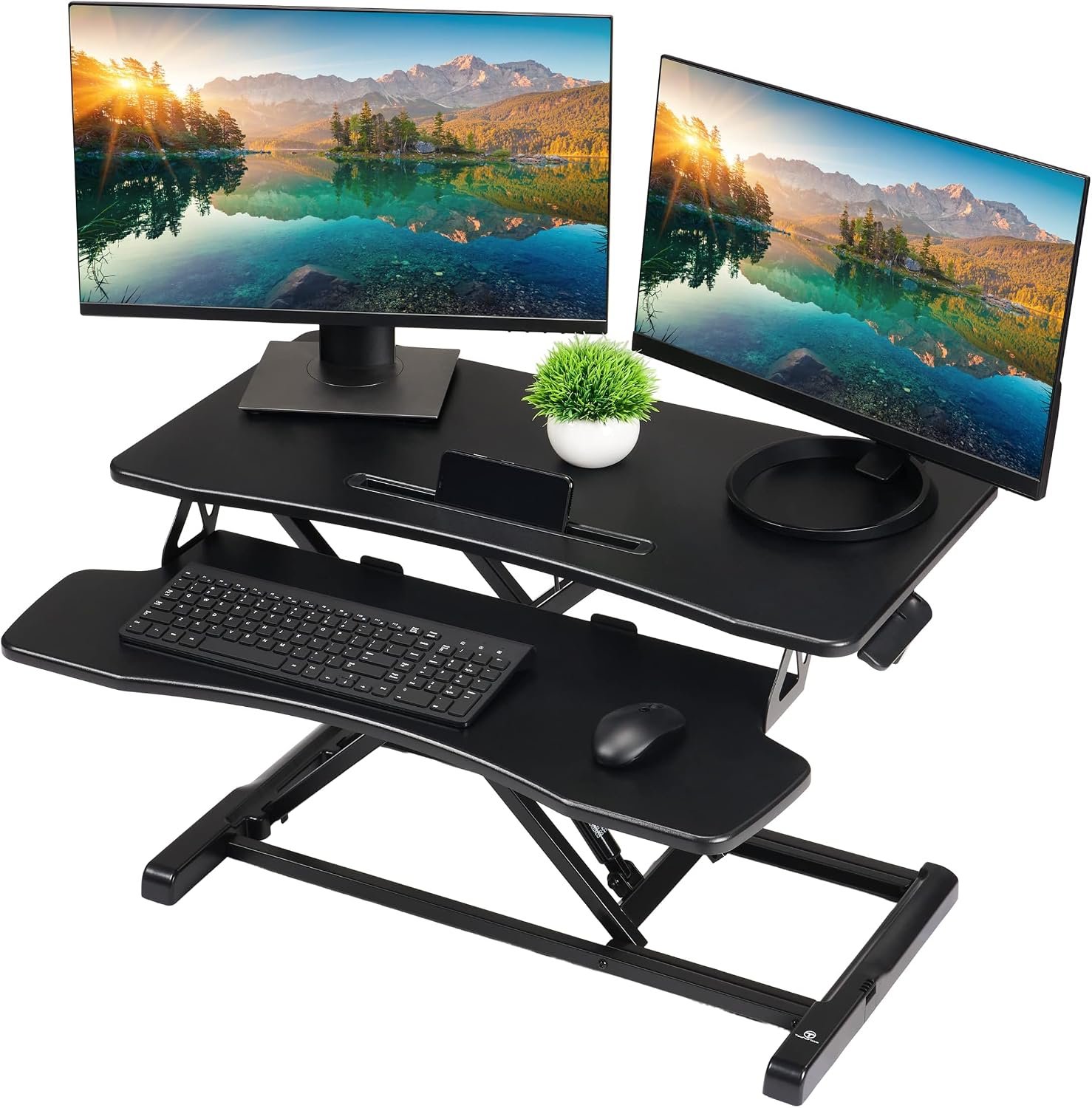 TechOrbits Standing Desk Converter-32-inch Height Adjustable, MDF Wood, Sit Riser-Black, 32″