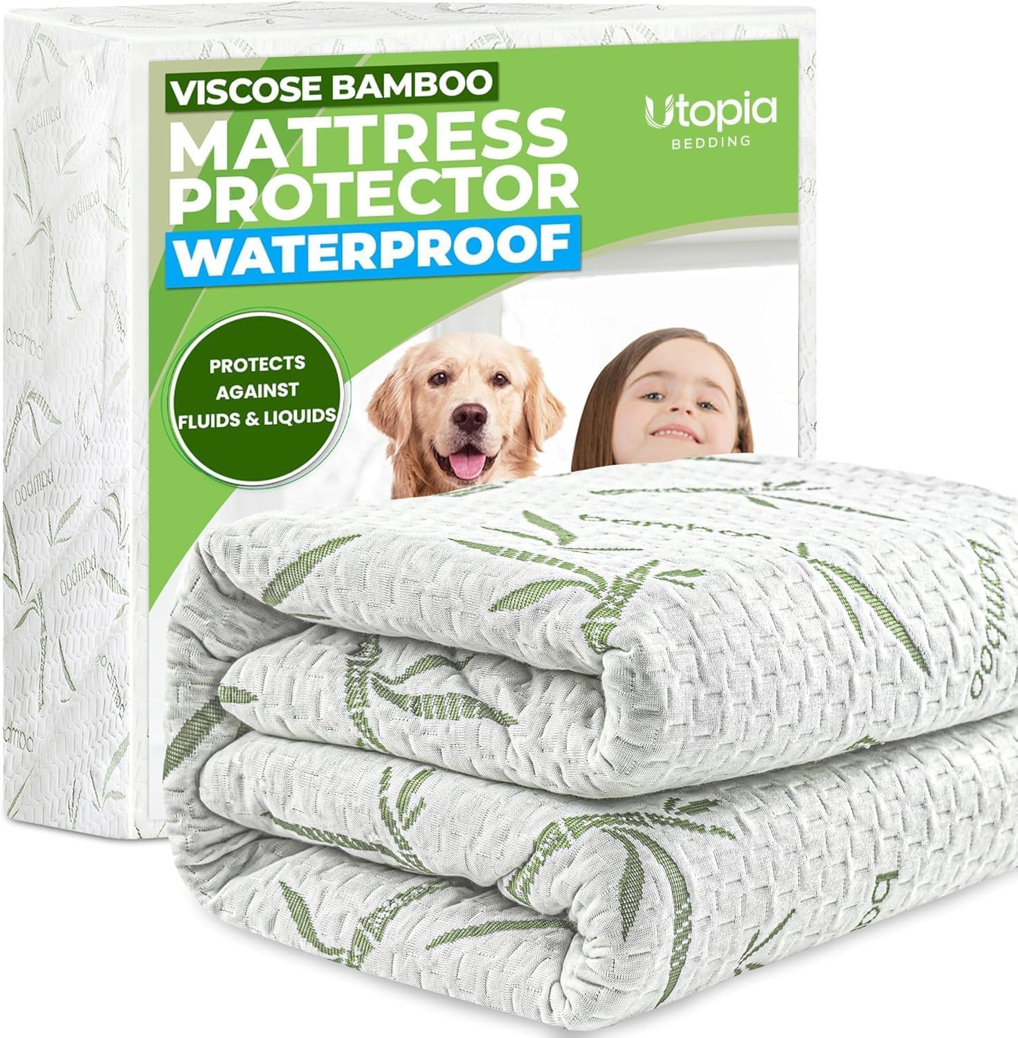 Bamboo Viscose Waterproof Mattress Protector Queen Size, 17″ Deep Pocket