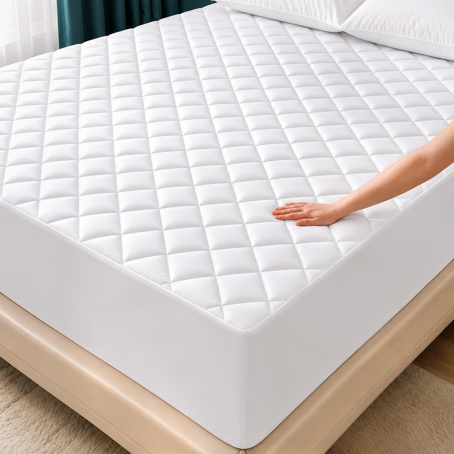 Queen Mattress Pad, Quilted Mattress Protector Topper fits 16″ Deep Pocket