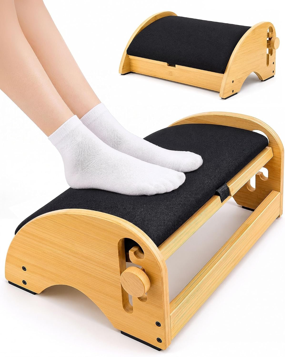 Bulado Wooden Foot Rest Under Desk, Ergonomic 4-Height Adjustable Footrest