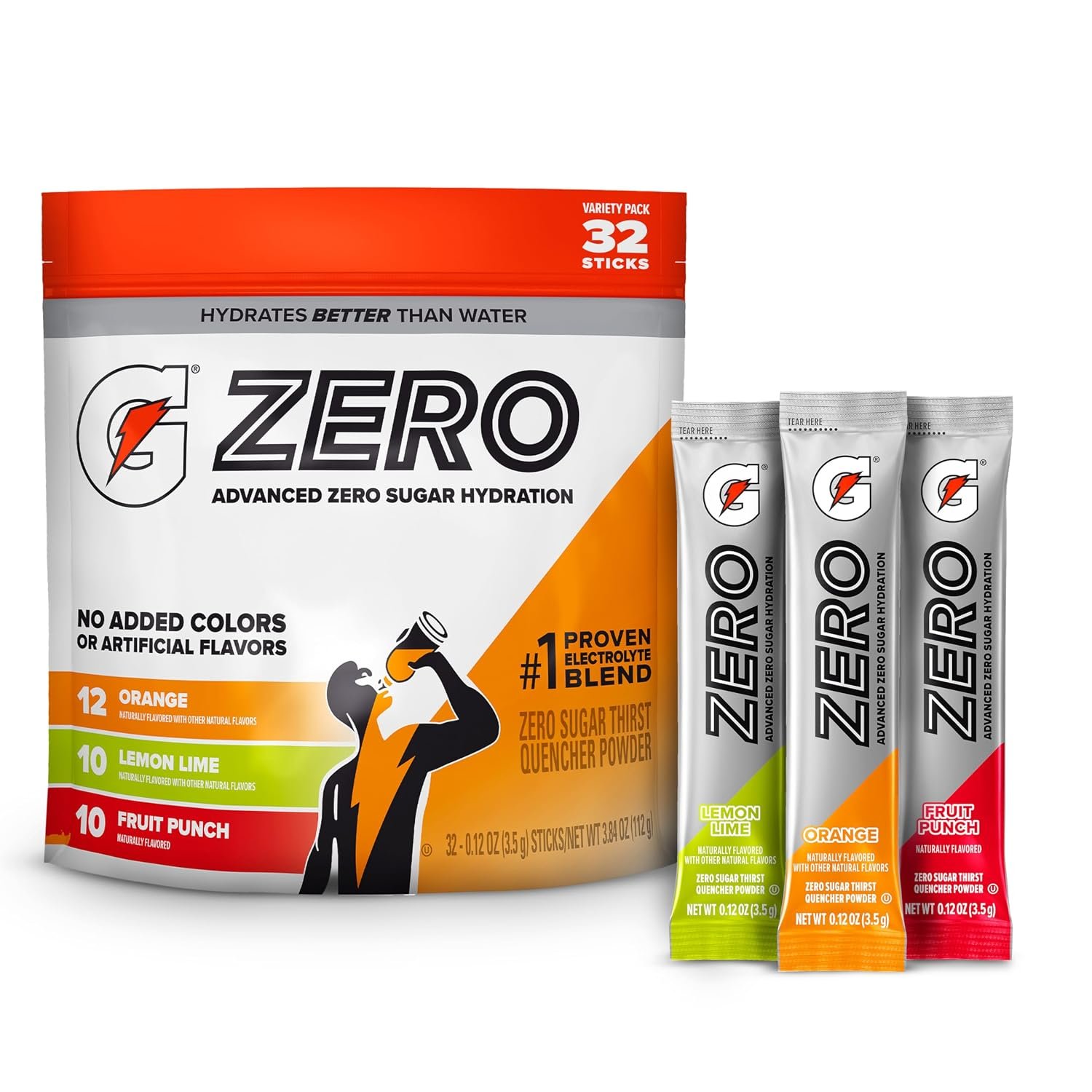 Gatorade Zero Sugar Powder, 3 Flavor Variety Pack, (32 Servings)