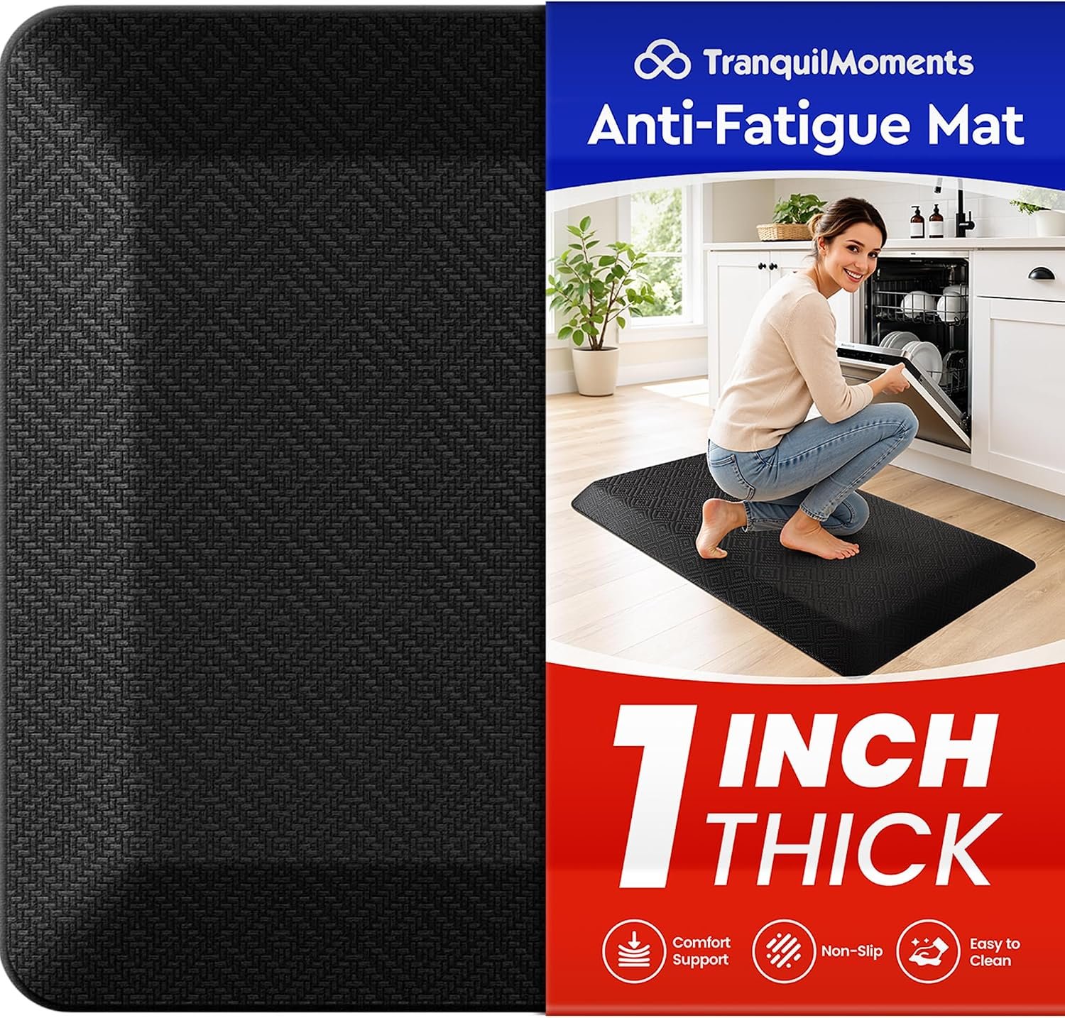 1″ Extra Thick Anti Fatigue Kitchen Mats for Floor Standing Desk Mat, Black