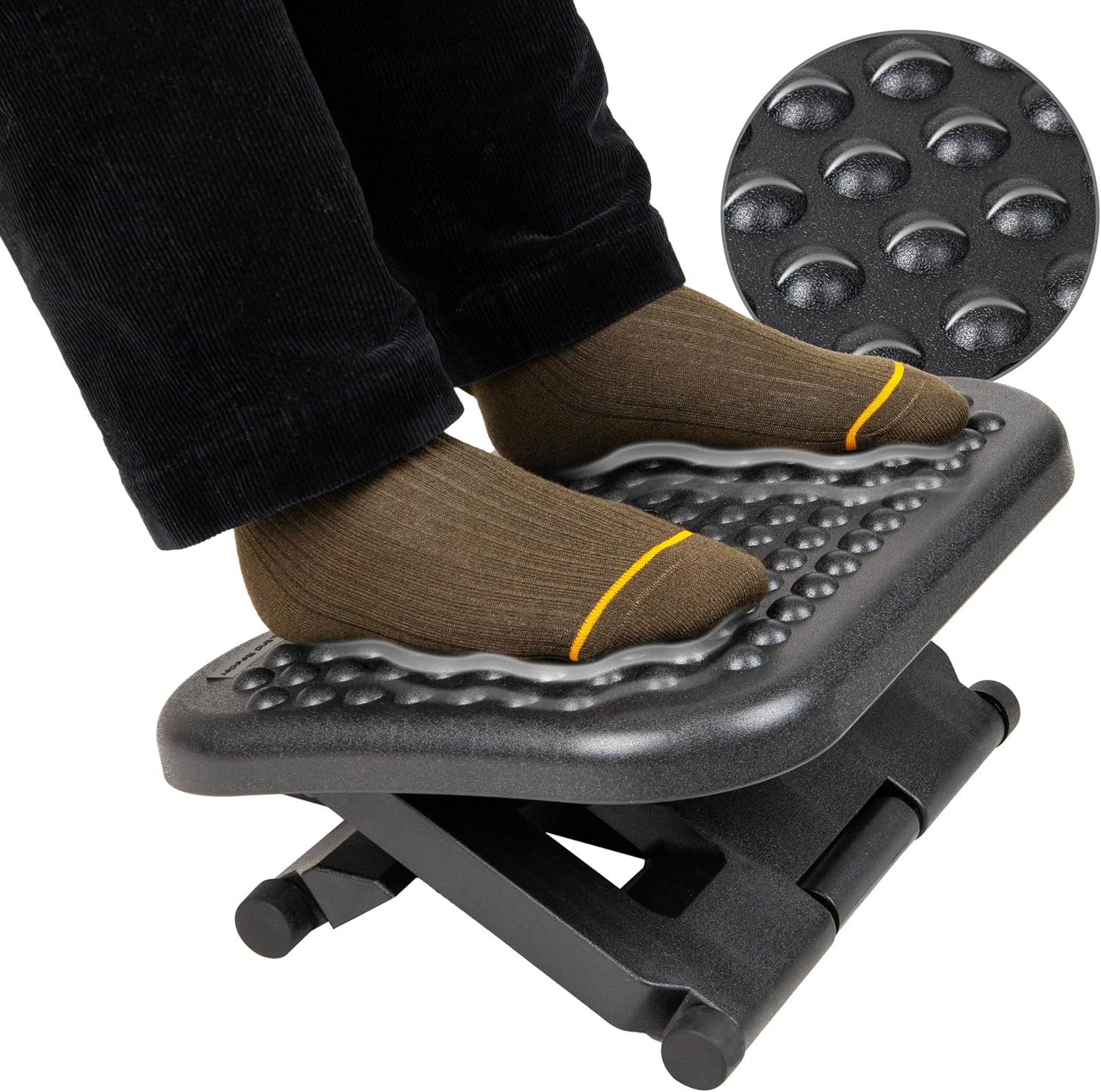Mind Reader Foot Rest, Under Desk at Work, Ergonomic, Height Adjustable, Office, Plastic, 17″L x 13″W x 6.25″H, Black