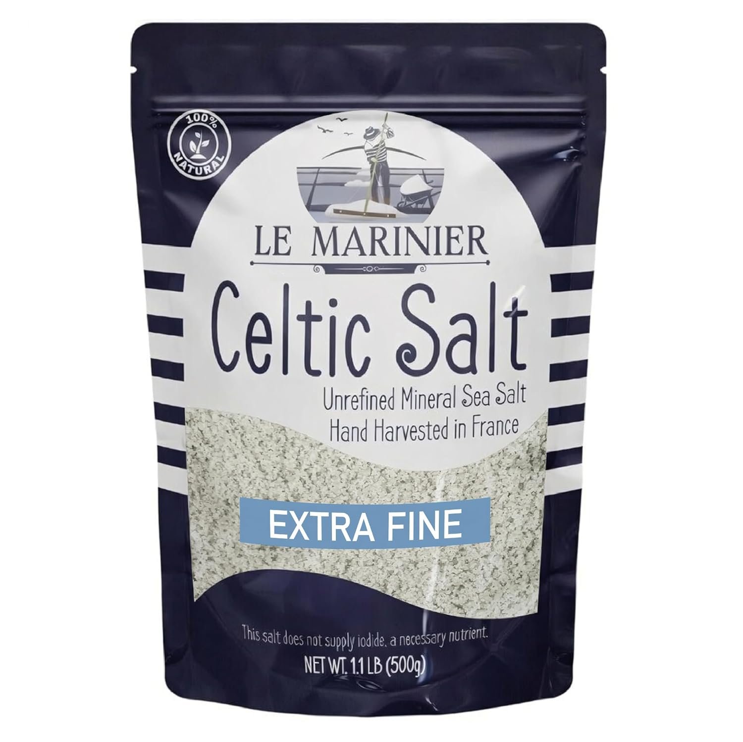 Le Marinier Celtic Salt Organic Extra Fine, 1.1 lb – 18oz. Mineral Rich 100% Natural and Unrefined. French Sea Salt with +82 Vital Minerals. Hand Harvested (1.1 lb Extra Fine)
