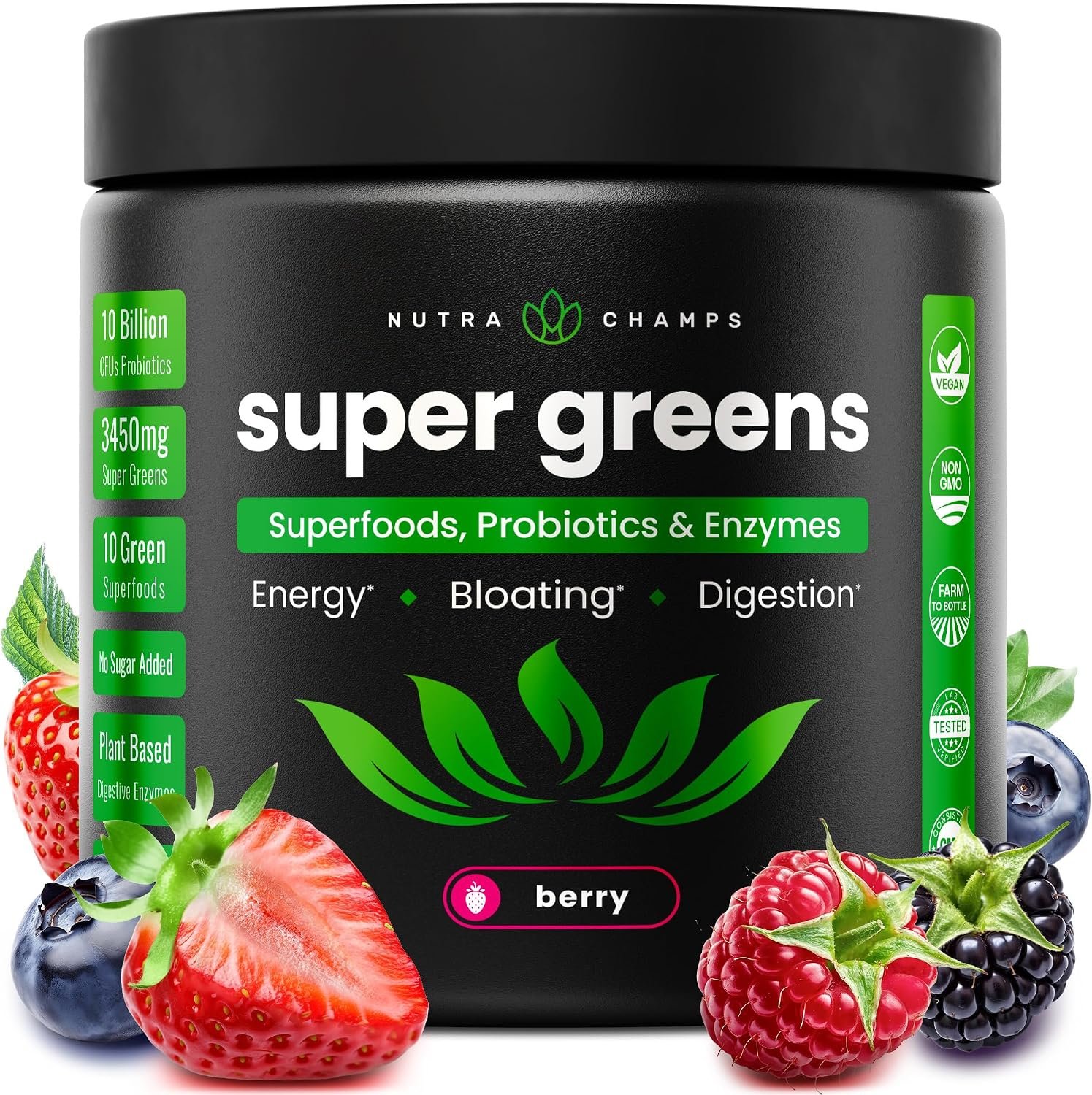 Super Greens Powder, 40+ Organic Superfoods, Probiotics & Enzymes for Energy, Digestion, Gut Health & Bloating | Organic Fruit & Veggie Drink Mix with Prebiotic Fiber, Daily Green Juice Smoothie Blend