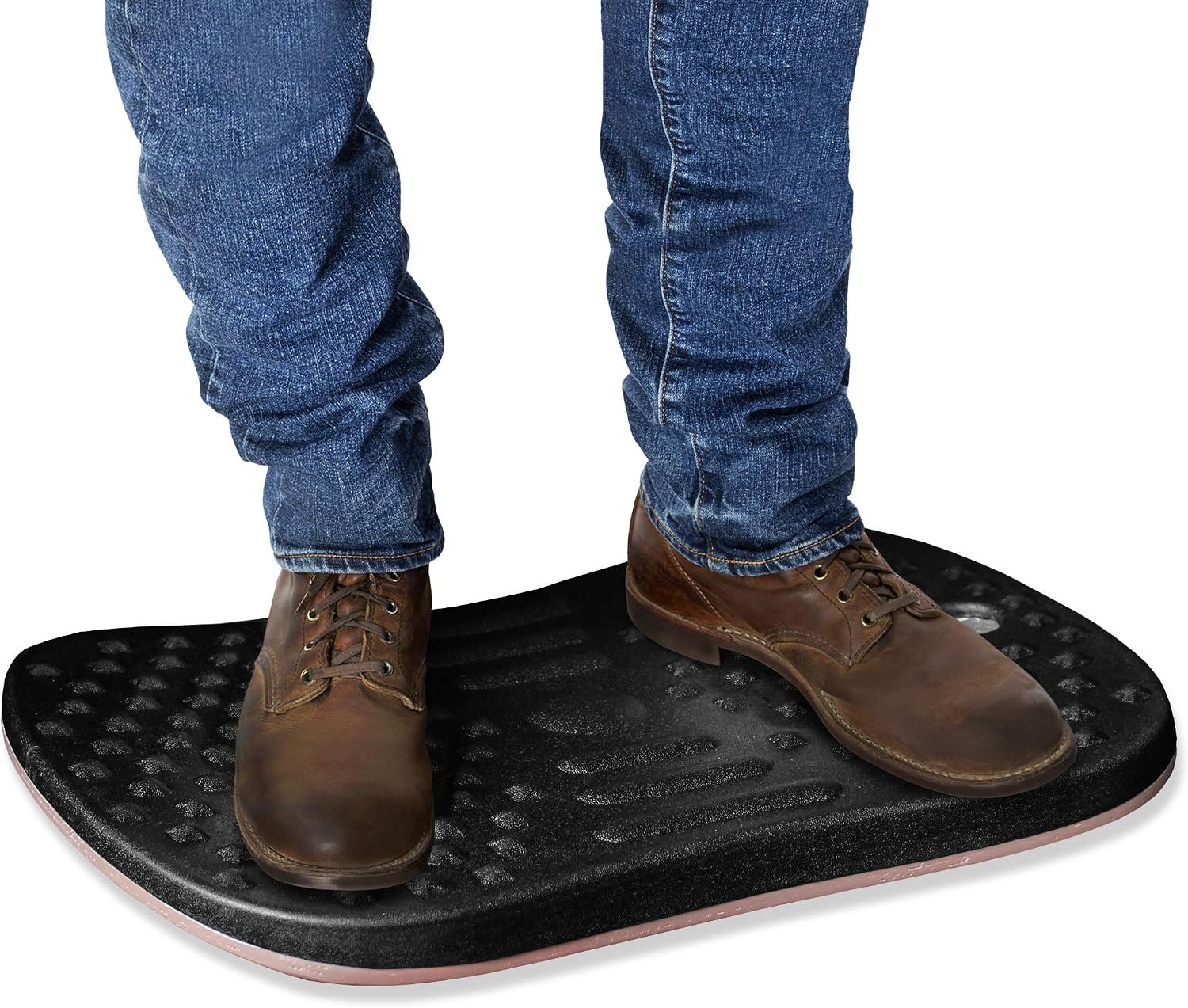 Seville Classics airLIFT Premium Anti Fatigue Wooden Balance Wobble Board Mat w/Massage Points, for Office Standing Desk, Home, Exercise, Therapy, Sports Training, Black, 20″W x 14″D
