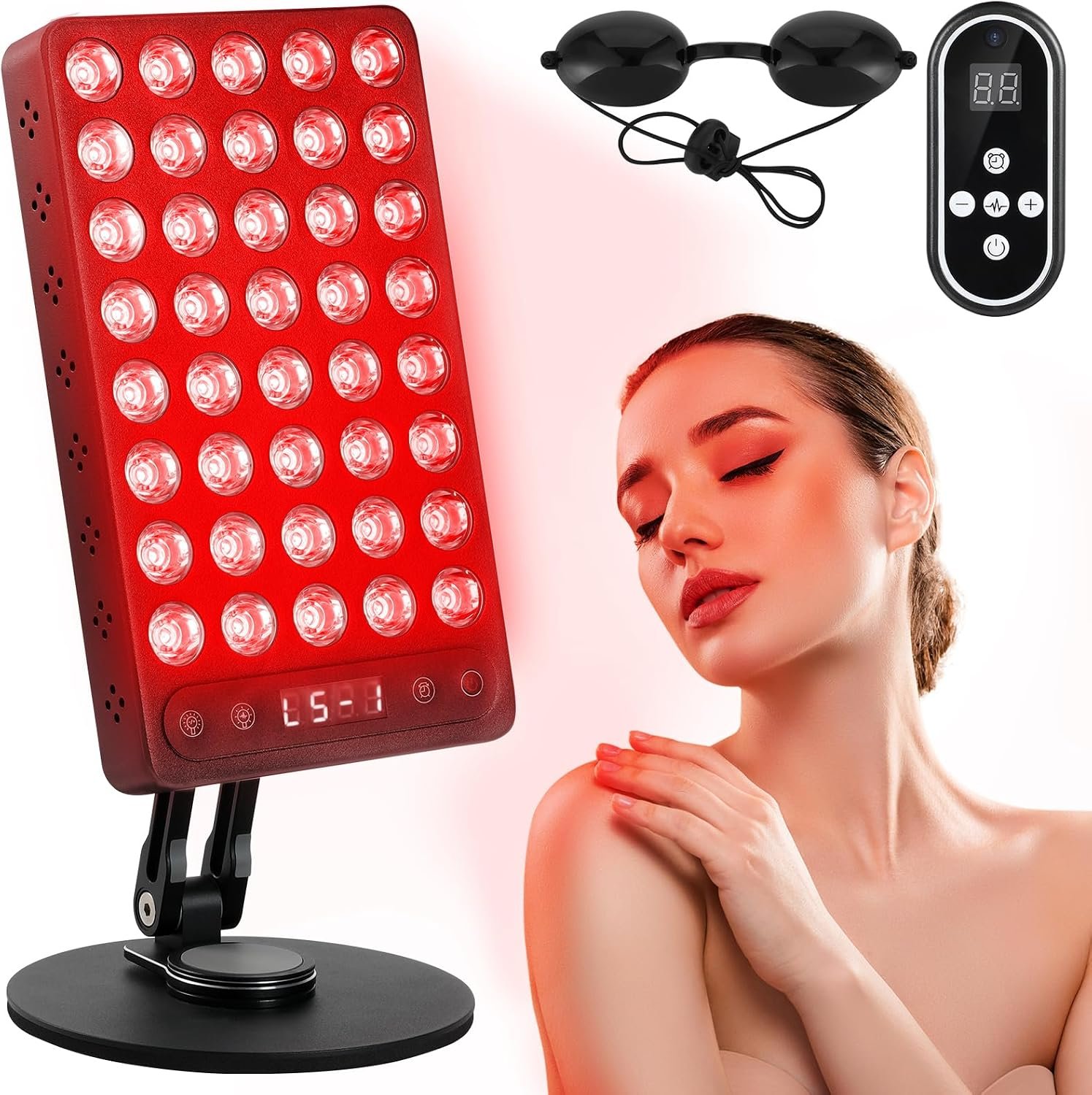 Red Light Therapy, 40 LEDs 660nm Red 850nm Near Infrared Light with Timer, High Power Panel Lamp Device for Body, Skin, Face, Recovery, Improve Sleep (Black)