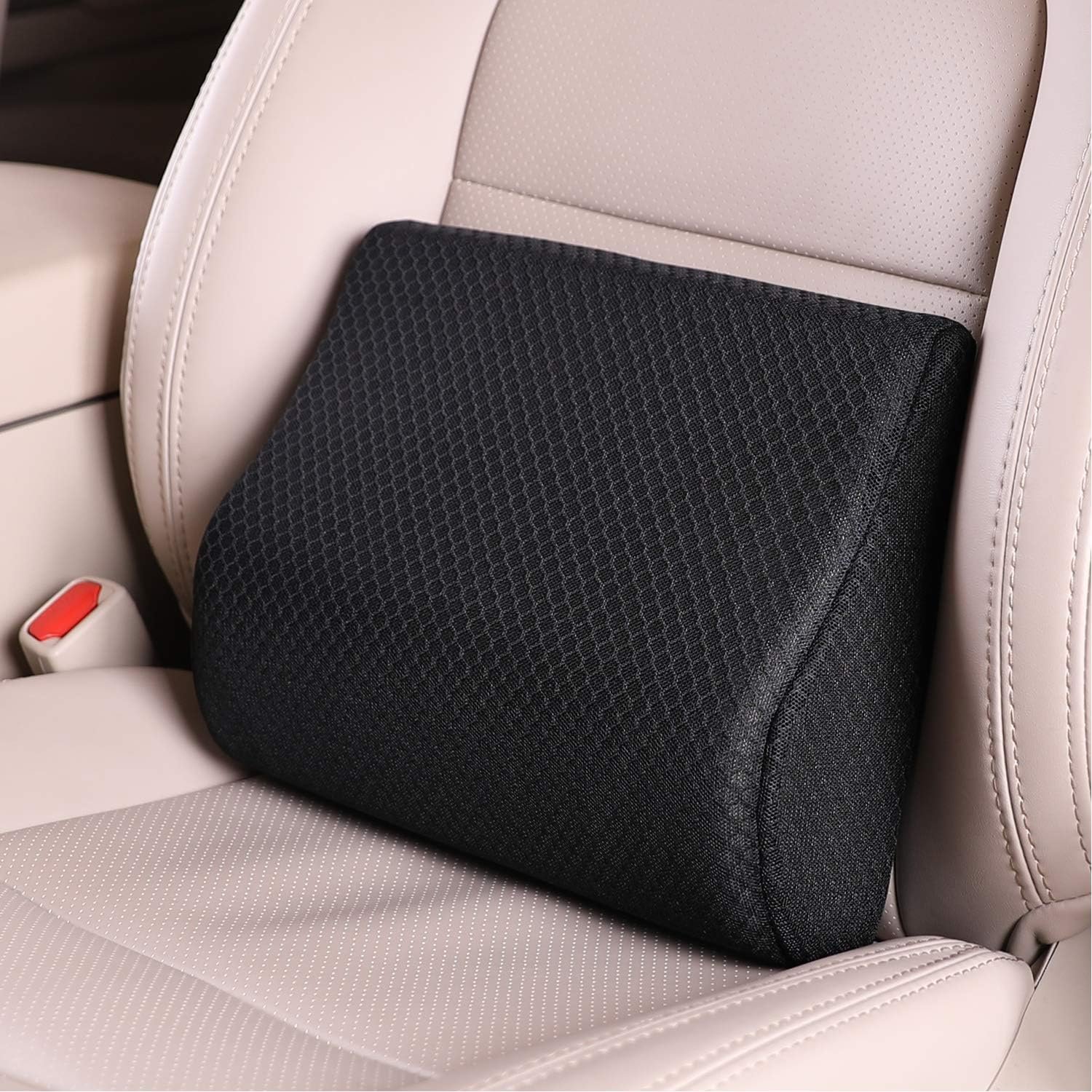 Memory Foam Lumbar Support Pillow for Car – Lower Back Support Cushion for Driving, Back Pain Relief for Car Seat, Office Chair, Wheelchair (Black)