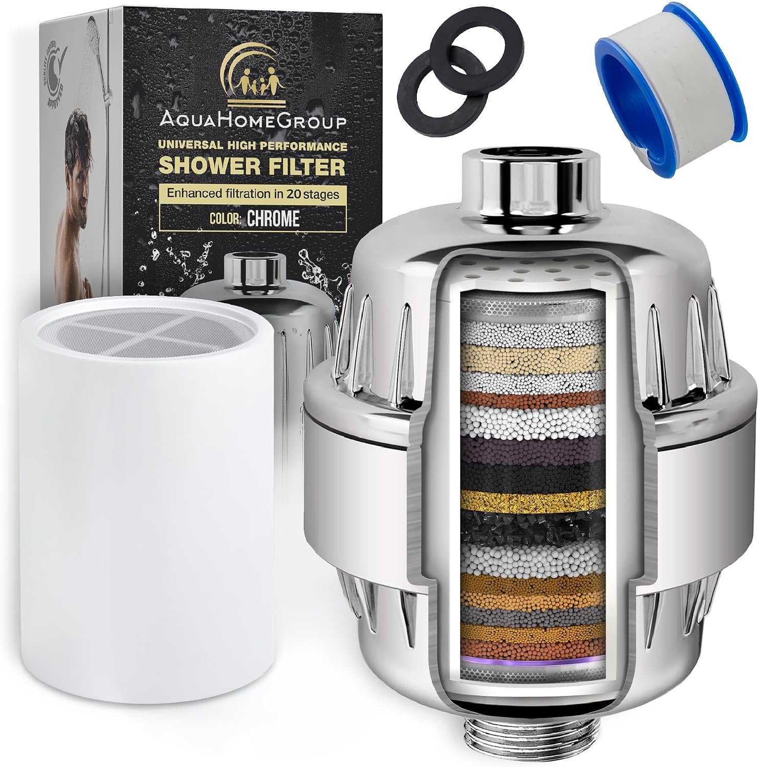 AquaHomeGroup 20-Stage Shower Filter, Vitamin C & E, Includes 1 Cartridge