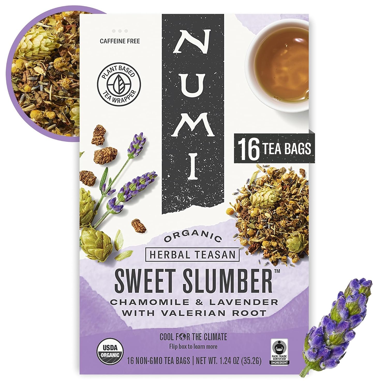 Numi Organic Sweet Slumber Tea, 48 Herbal Tea Bags, Caffeine Free