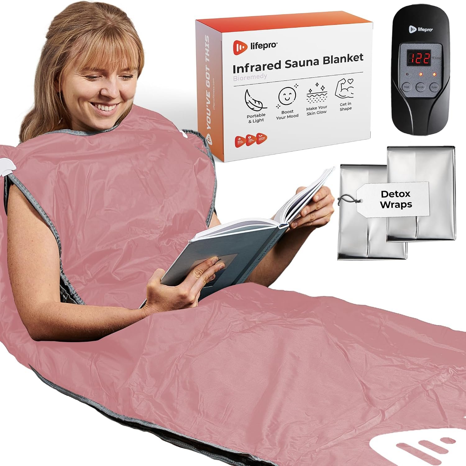 Lifepro BioRemedy Plus Infrared Sauna Blanket – Available in 5 Colors – Portable Far Infrared Home Sauna Bag for Detox, and Relaxation – Adjustable Temp (86–158°F) & Timer – Includes Detox Wraps