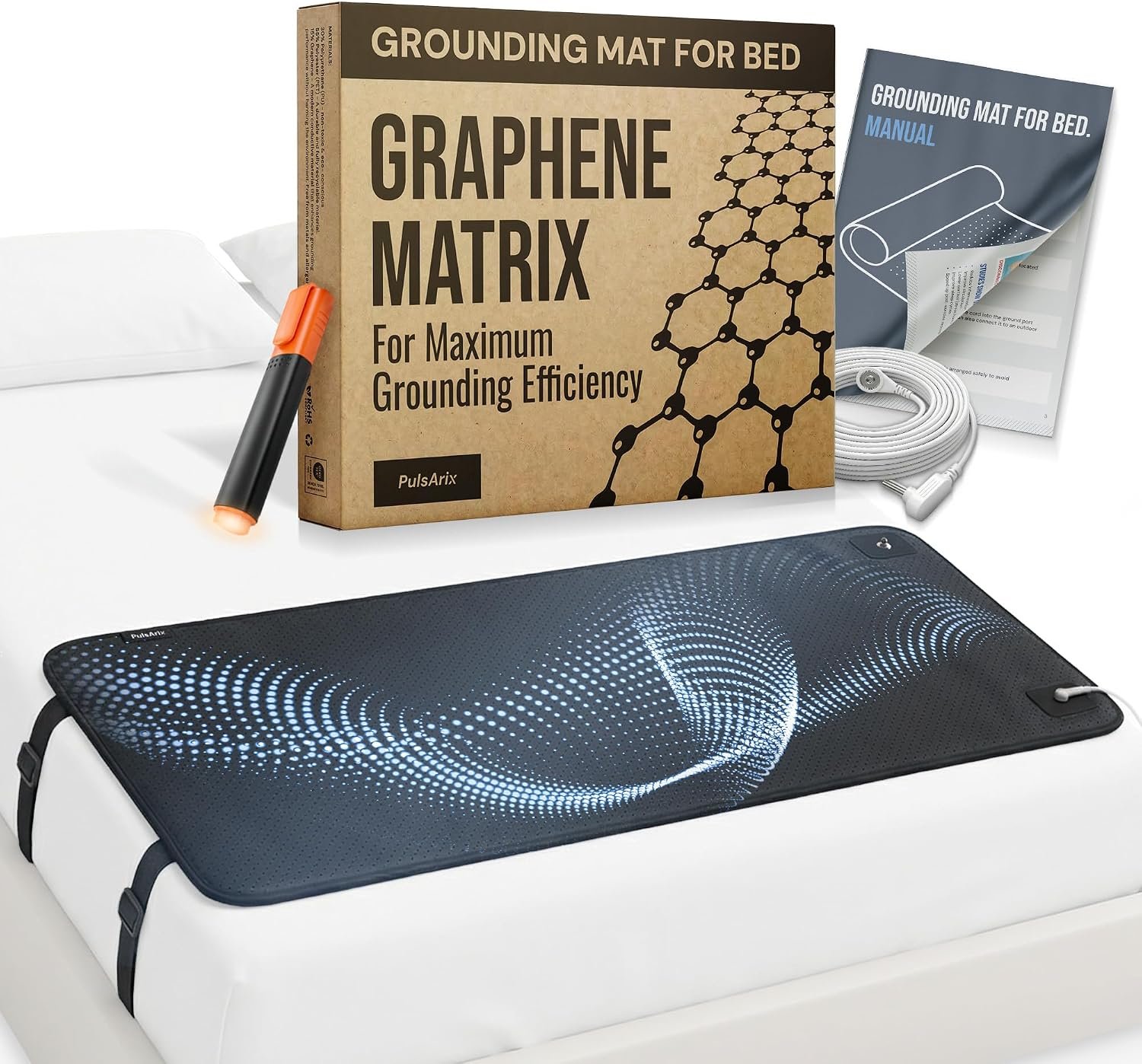 Grounding Mat for Bed Queen Size 26.6″×60.2″ – Graphene Matrix, Improve Sleep & Reduce Inflammation, Earthing Bed Mat with Grounding Cord & Safety Fuse