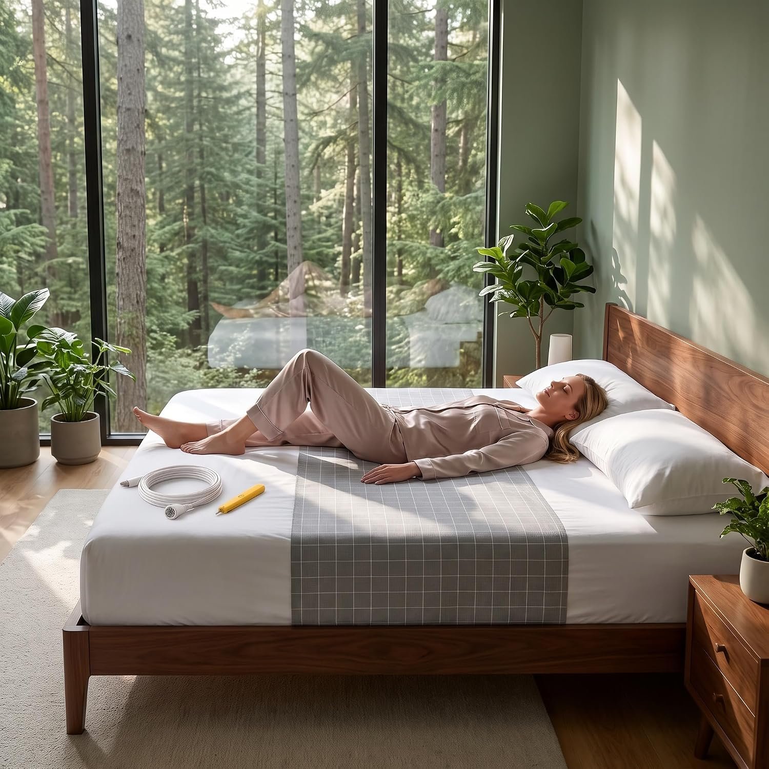 Grounding Sheet for Bed 90% Organic Cotton+10% Pure Silver Fiber, Grounding Fitted Sheets for All Mattress Sizes, with grounding Cord and Test Pen (Gray, 105.4 * 23.1inch)