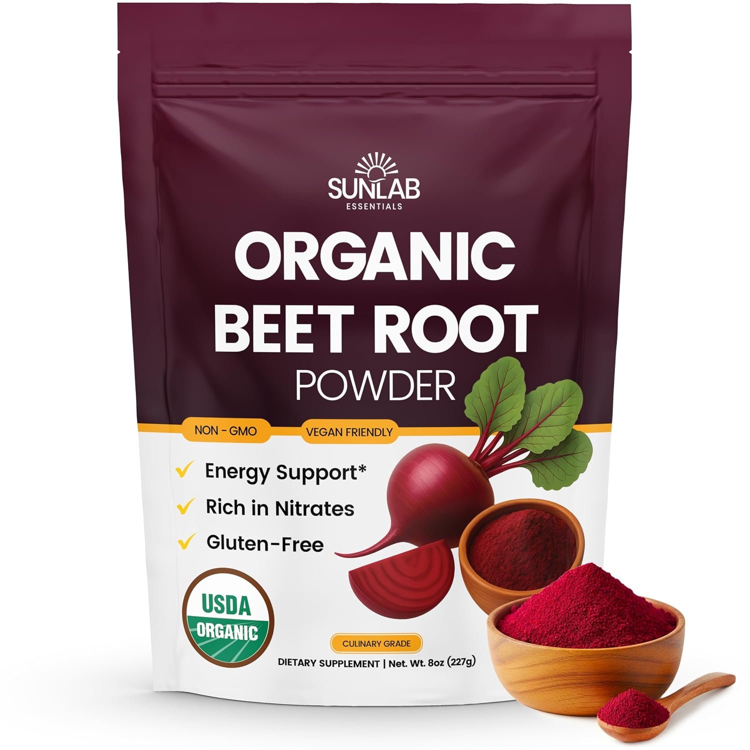 Organic Beet Root Powder (8oz) USDA Organic Beetroot Powder Supplement – Energy, Heart & Immune Support for Adults – Vegan Beetroot Juice – Rich in Nitrates – Non GMO, Gluten-Free & Made in USA