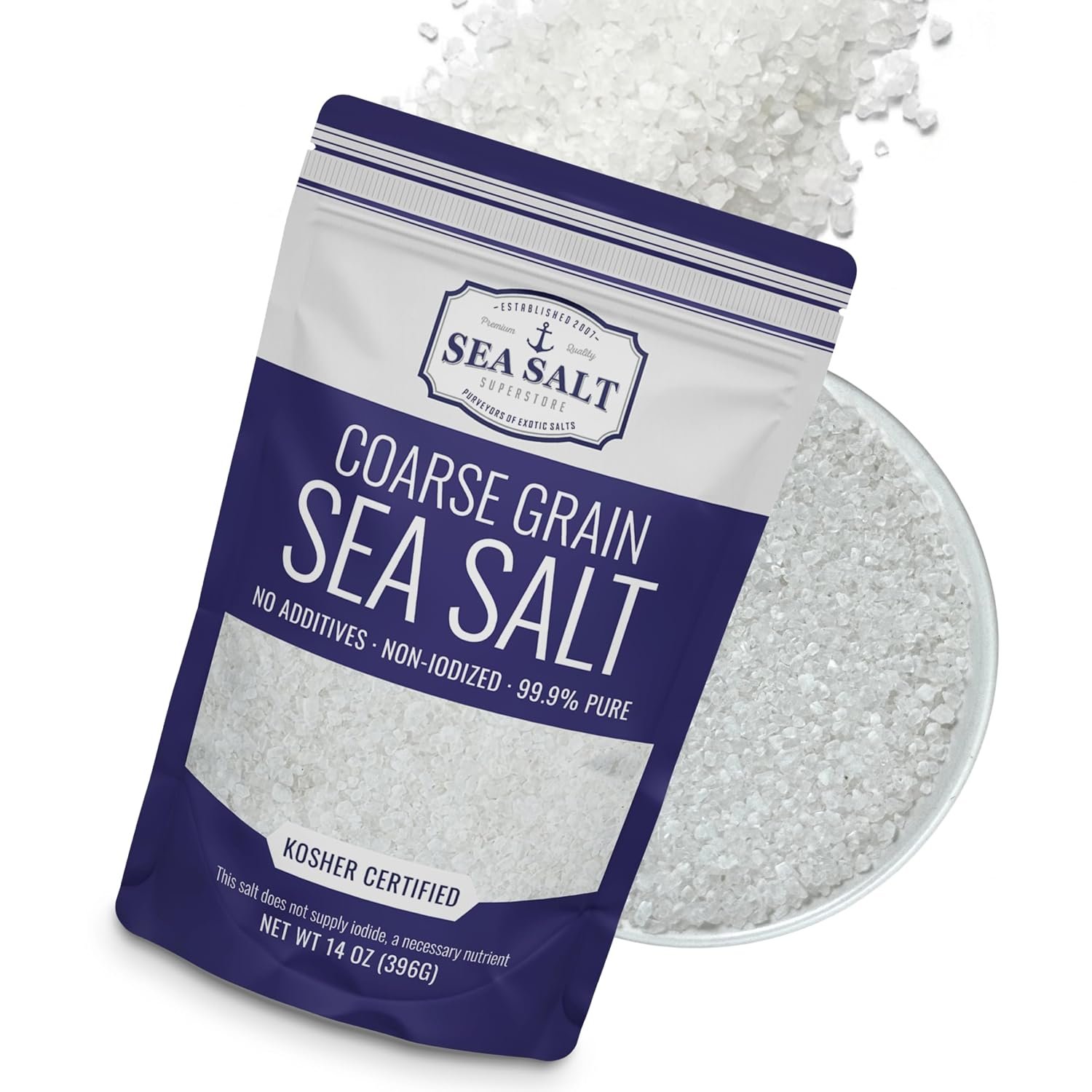 Sea Salt Superstore Coarse Sea Salt for Grinder Refill, Non-Iodized, 14 oz