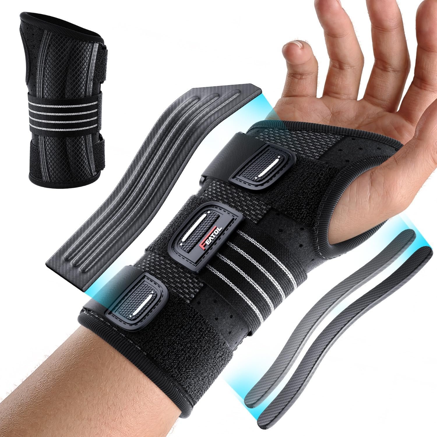 FEATOL Lightweight 60g Wrist Brace for Carpal Tunnel, Day Support Women Men