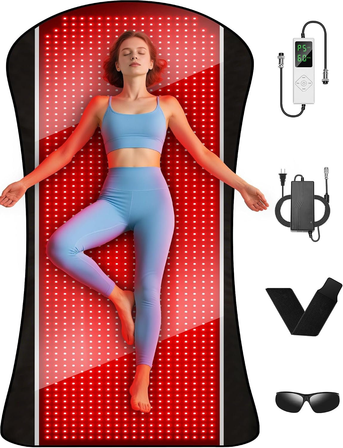 77.6″x36″ Red Light Therapy Mat for Body, 1408pcs LED Infrared Red Light Therapy Blanket, 3 in 1 Dual Wavelength (660nm & 850nm), Infrared Heating Pad with 5 Modes & Pulse Modes & 10-90min Timer