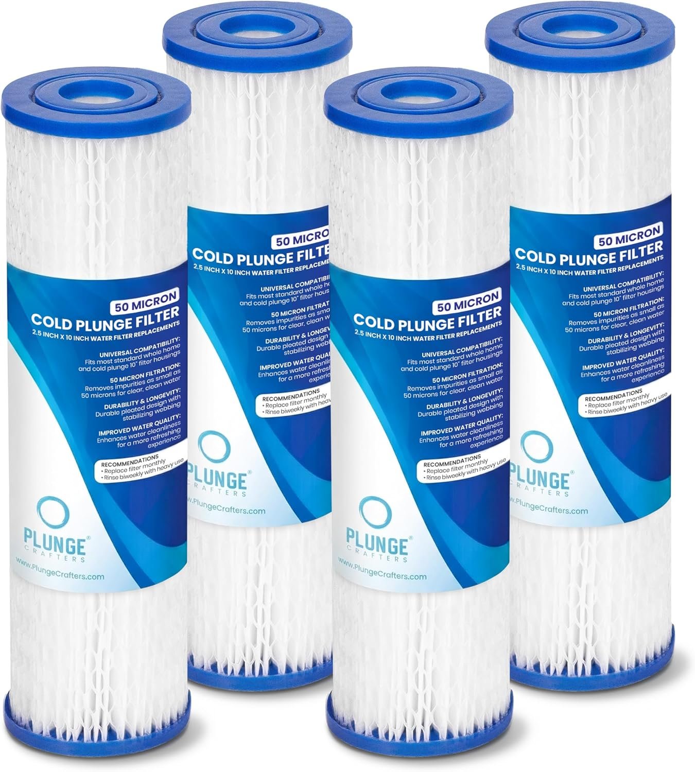 50 Micron Sediment Filter Cartridges for Cold Plunge Bath, 10×2.5″ 4 Pack