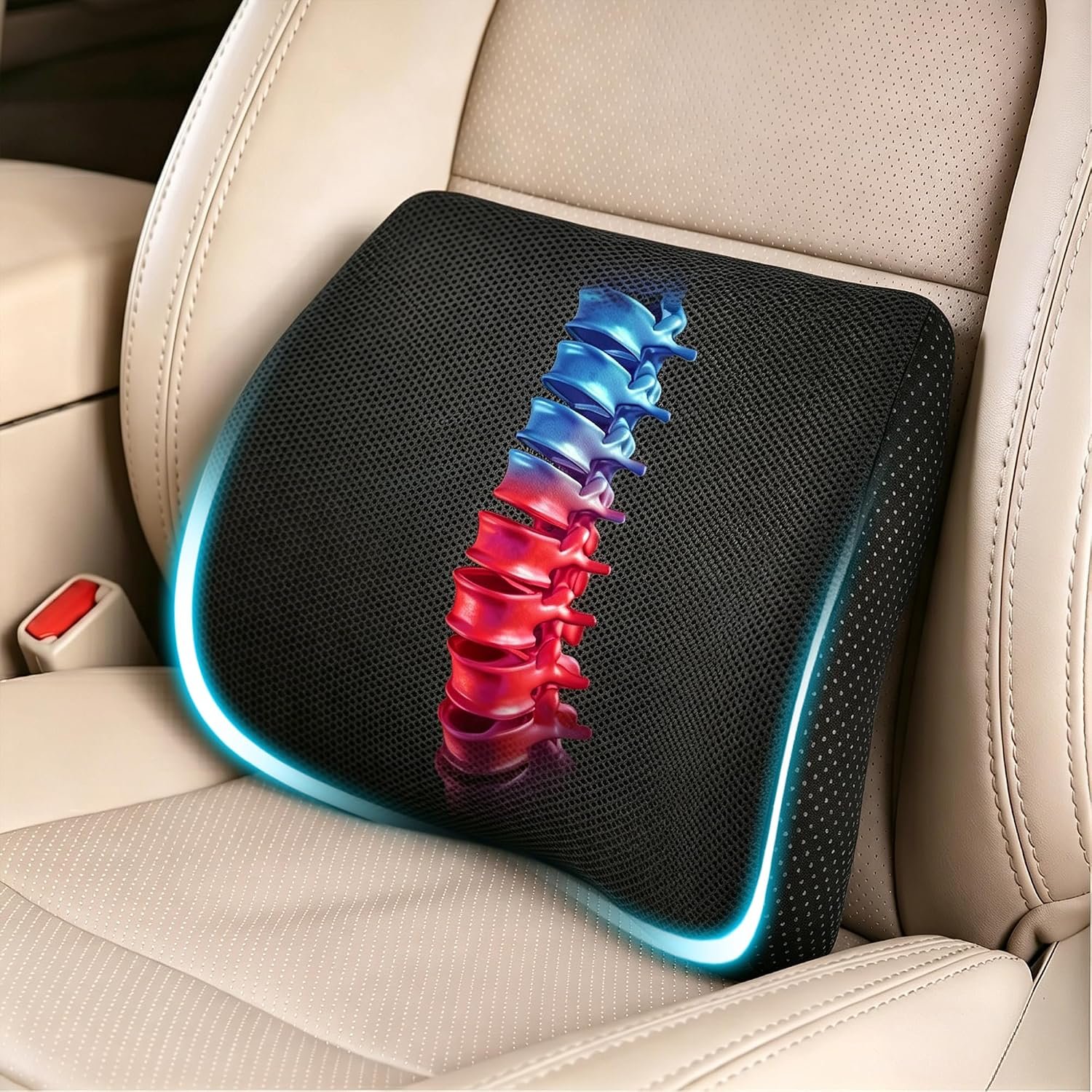 Lumbar Support Pillow for Car & Office Chair – High-Density Memory Foam Back Cushion for Sciatica & Lower Back Pain Relief – Non-Slip Support for Driving & Desk Workers