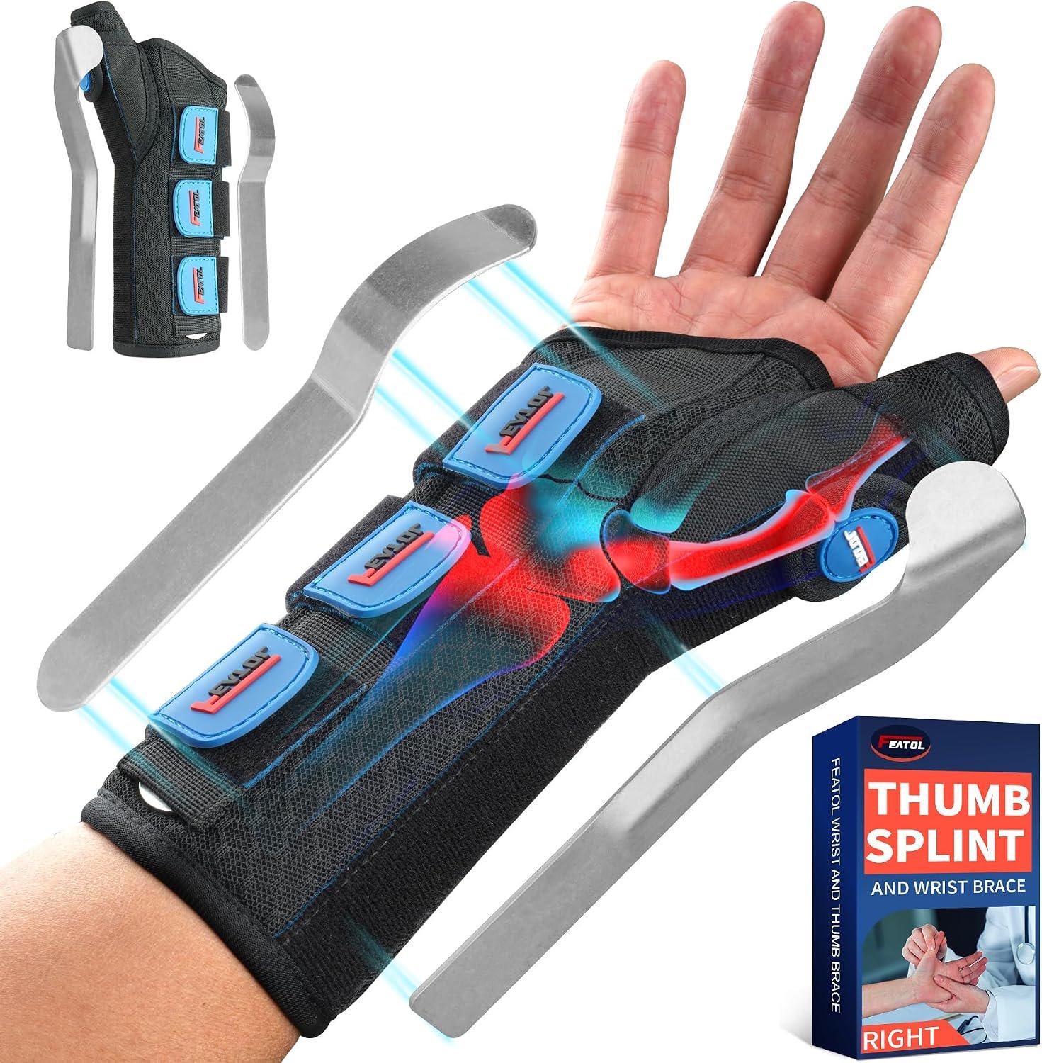 FEATOL Thumb Spica Splint Wrist Brace for De Quervain’s & Carpal Tunnel
