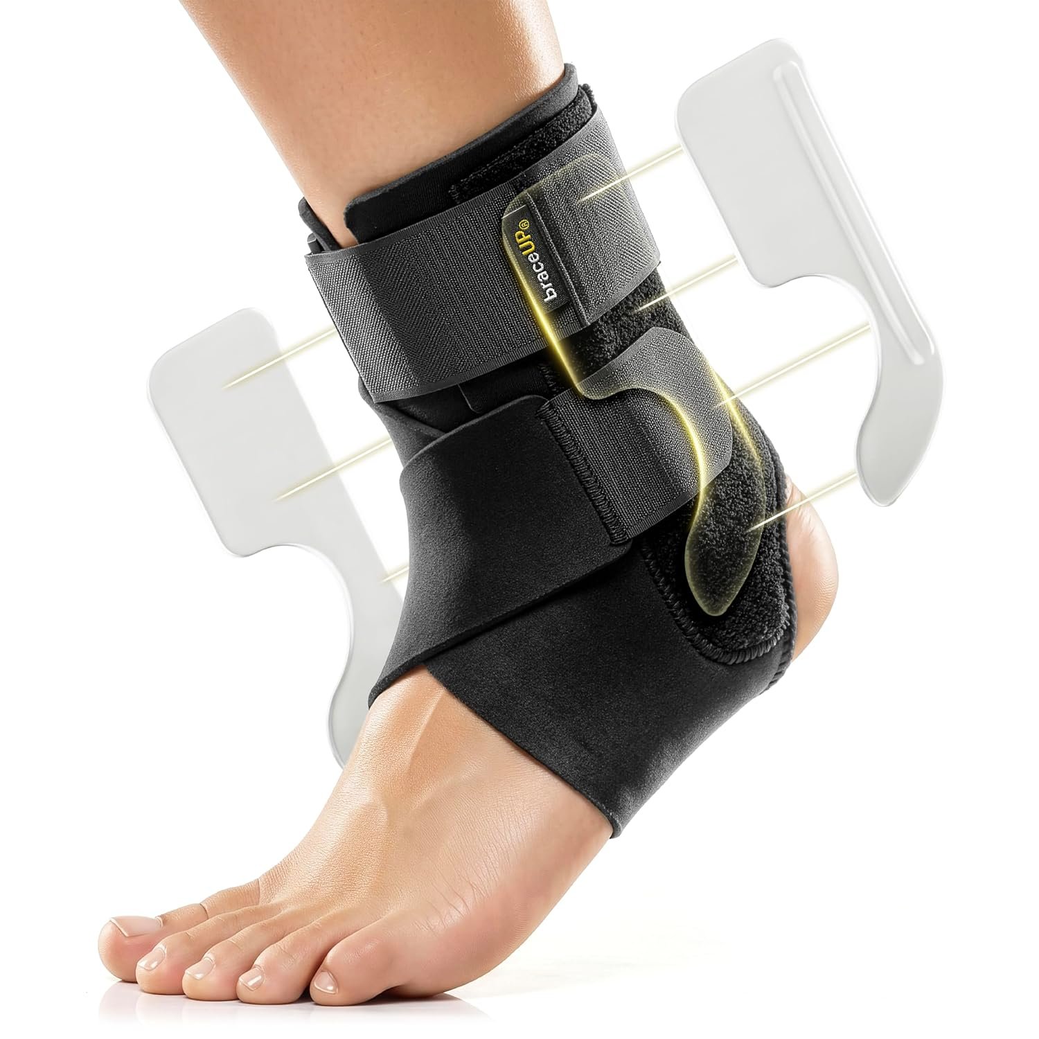 BraceUP Ankle Brace – Relieve Pain, Enhance Stability for Foot Pain, Sprained Ankle, Achilles Tendonitis, Men and Women (Black)