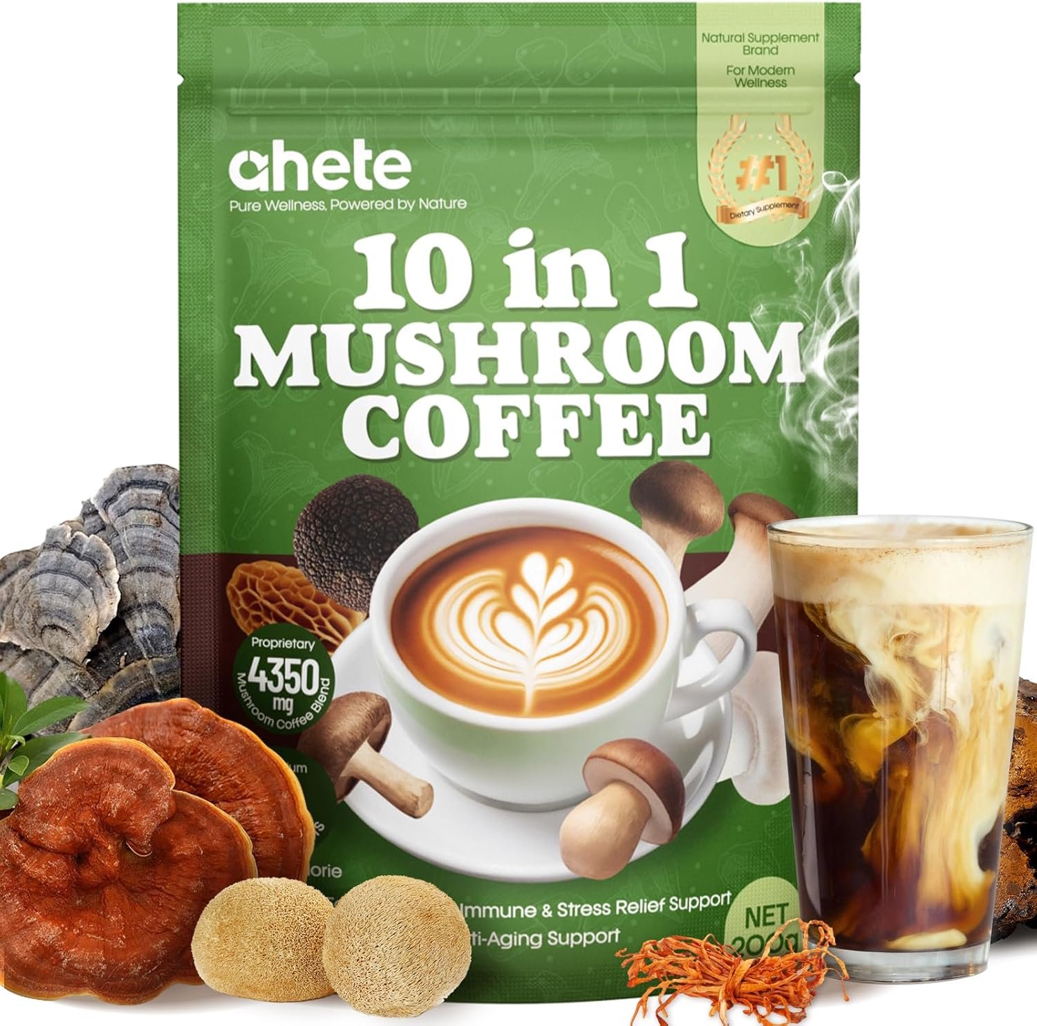 10 in 1 Mushroom Coffee for Energy & Weight Management – Organic Arabica Mushroom Coffee Blend with Lion’s Mane, Chaga, Cordyceps & Reishi – Sugar Free Instant Mushroom Coffee Powder, 40 Servings