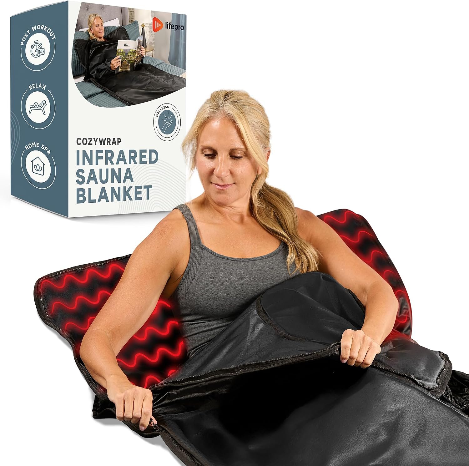Lifepro Portable Infrared Sauna Blanket with Arm Sleeves – Far Infrared Sauna for Wellness, Skin Rejuvenation, Accelerated Recovery, & Relaxation