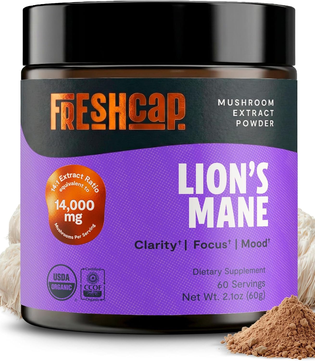 Freshcap Lions Mane Powder Mushroom Supplement, 60 Servings