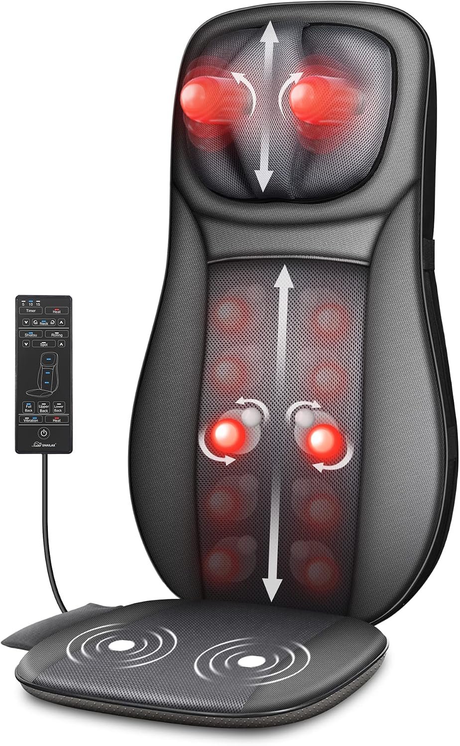 Snailax Shiatsu Neck & Back Massager with Heat Chair Pad Kneading Massage