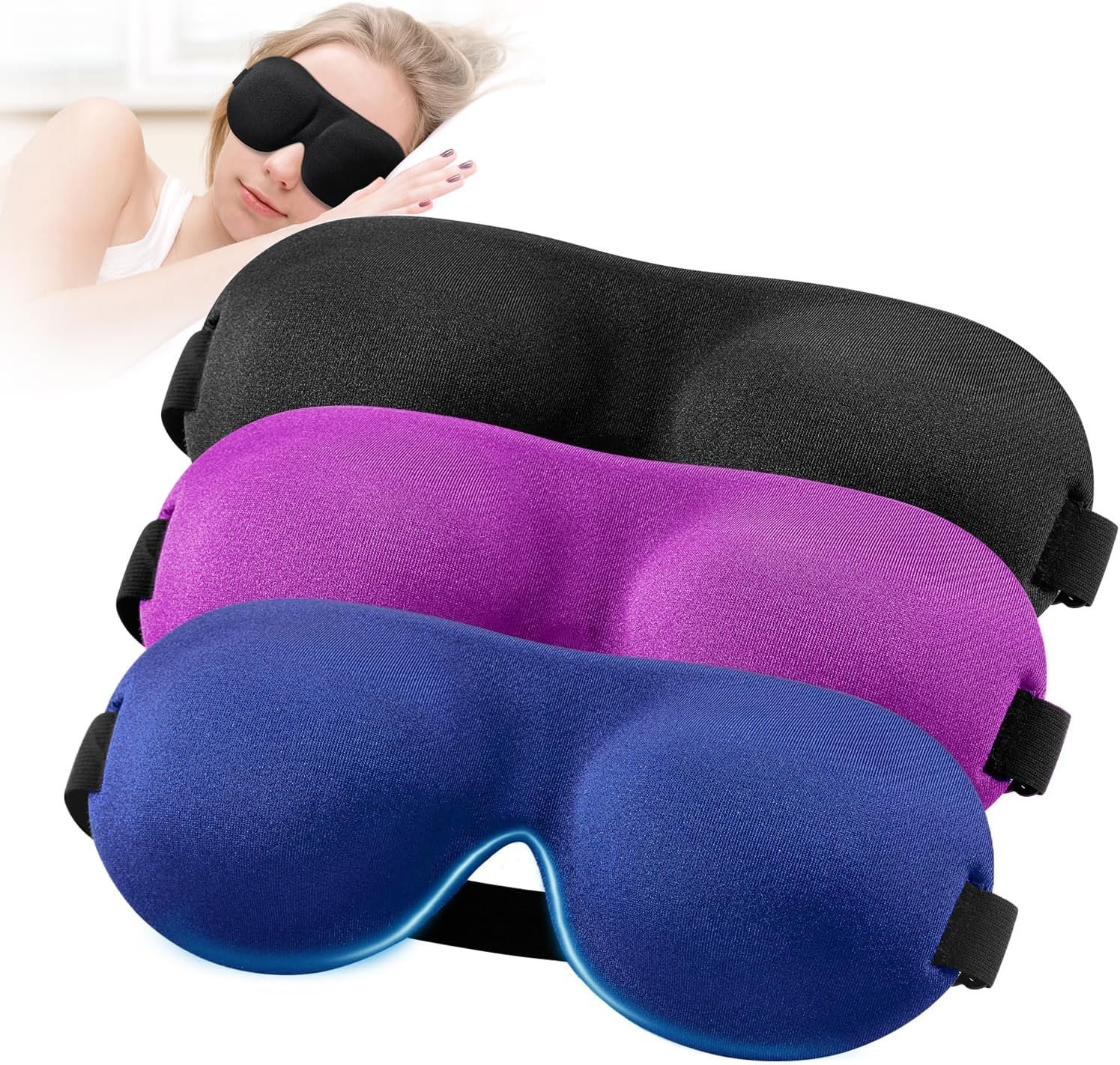 YIVIEW Sleep Mask for Back and Side Sleeper 3 Pack, 100% Blackout Eye Mask