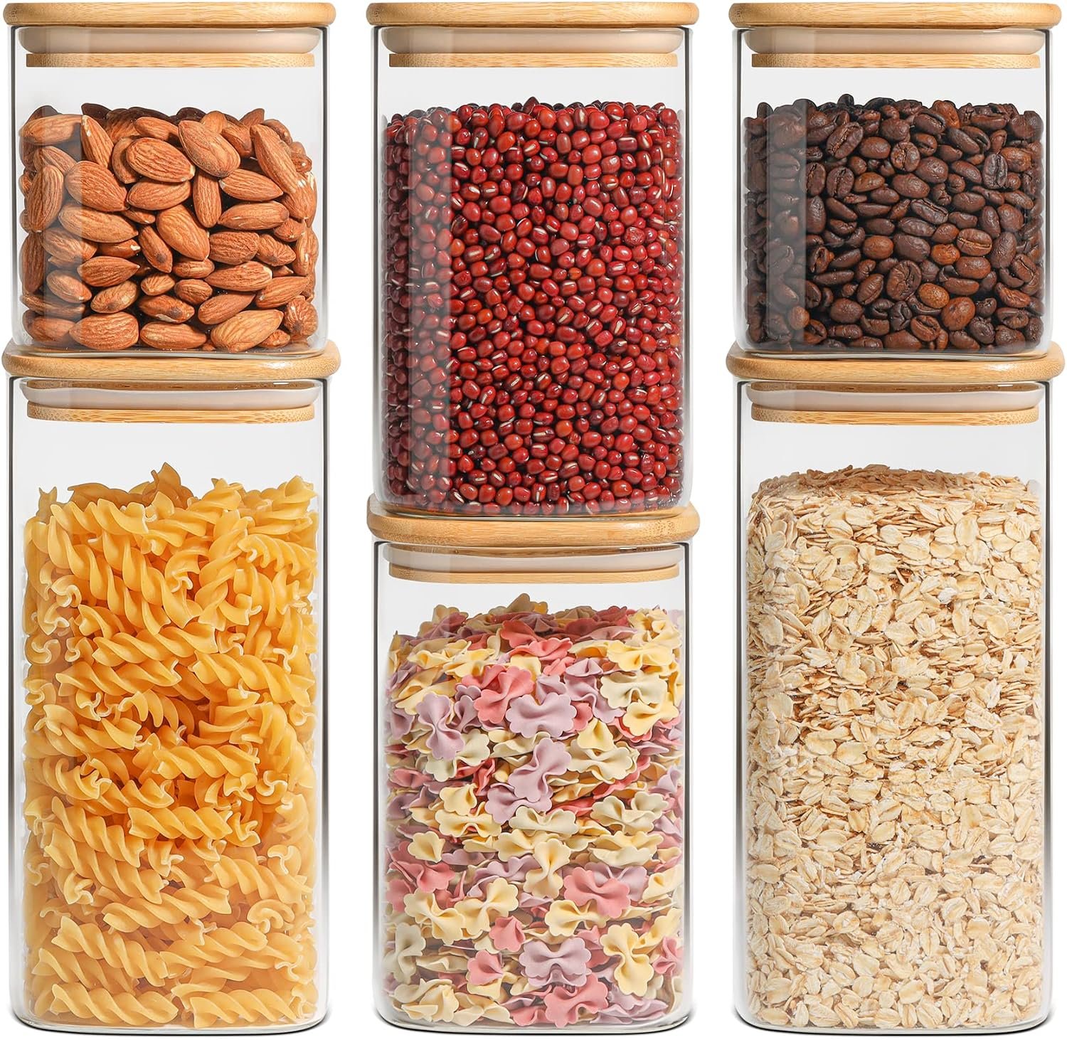 ComSaf Glass Pantry Storage Containers (0.7Qt/1.2Qt/1.6Qt) Set of 6, Square