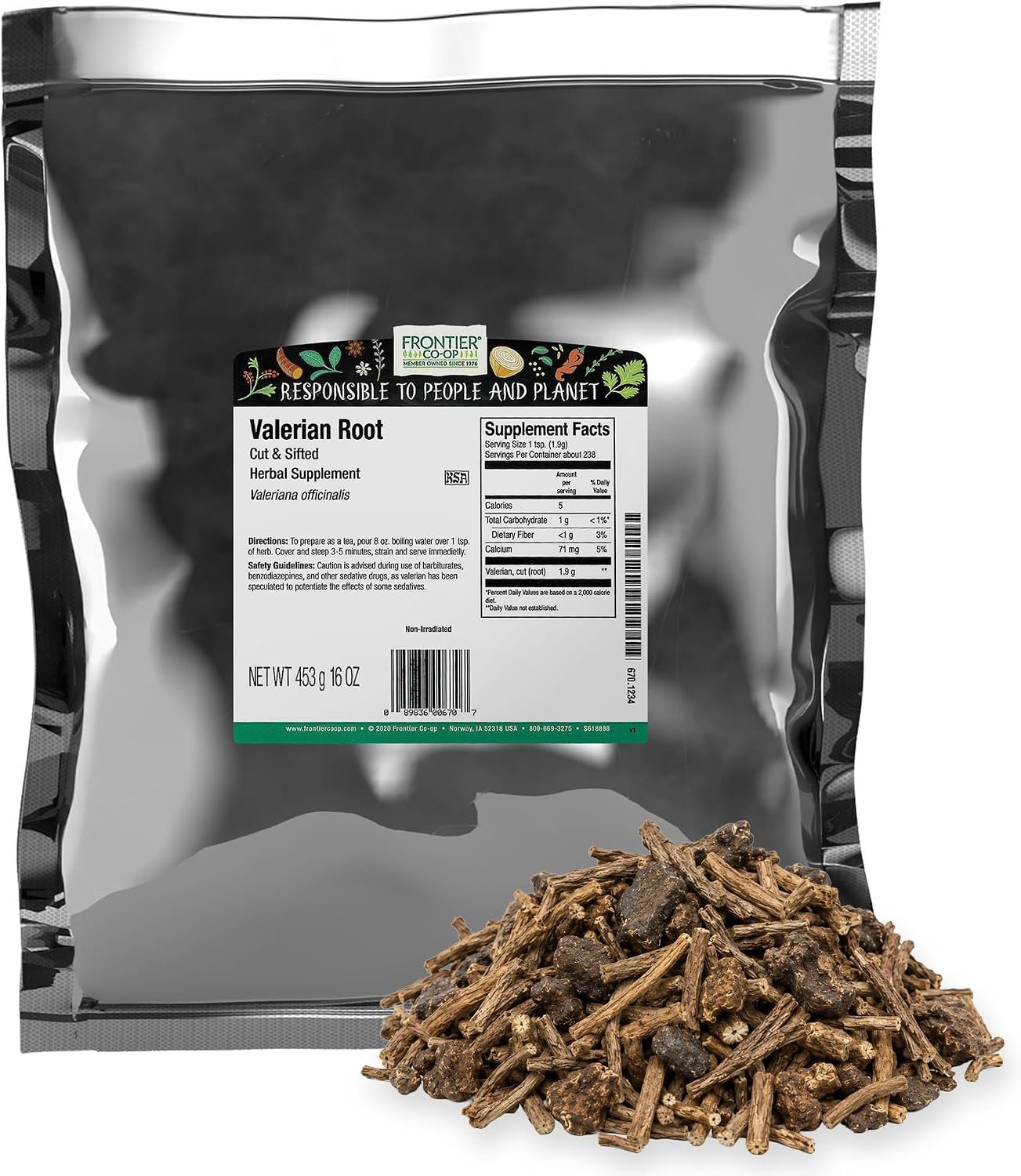 Frontier Co-op Cut & Sifted Valerian Root, Kosher – for Valerian Root Tea, DIY Supplement Capsules, Bedtime Formulas and Sleep Pillows | 16 Ounce (Pack of 1)