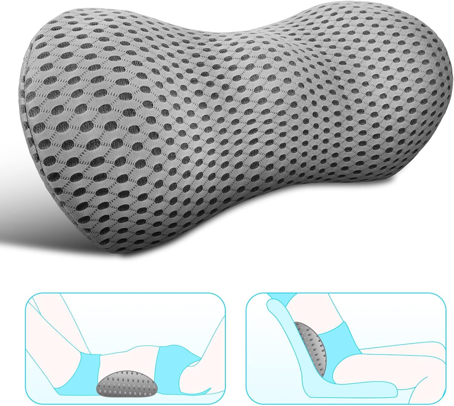 Lumbar Support Pillow for Office Chair, Memory Foam Lumbar Pillow for Lower Back Pain Relief (Grey)