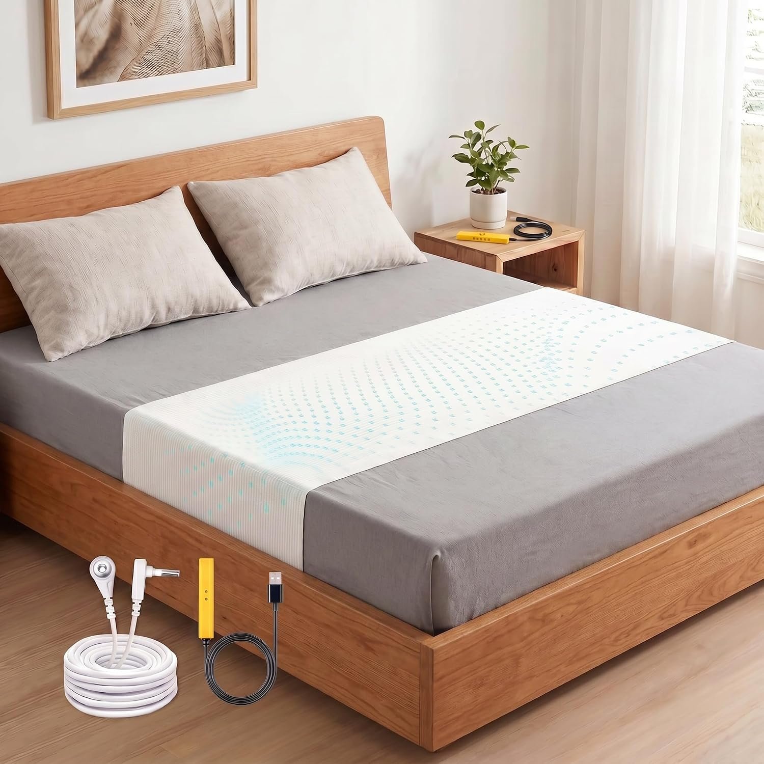 Grounding Sheet for Bed 90% Organic Cotton+10% Pure Silver Fiber, Grounding Fitted Sheets for All Mattress Sizes, with grounding Cord and Test Pen (White, 105.1 * 23.3inch)