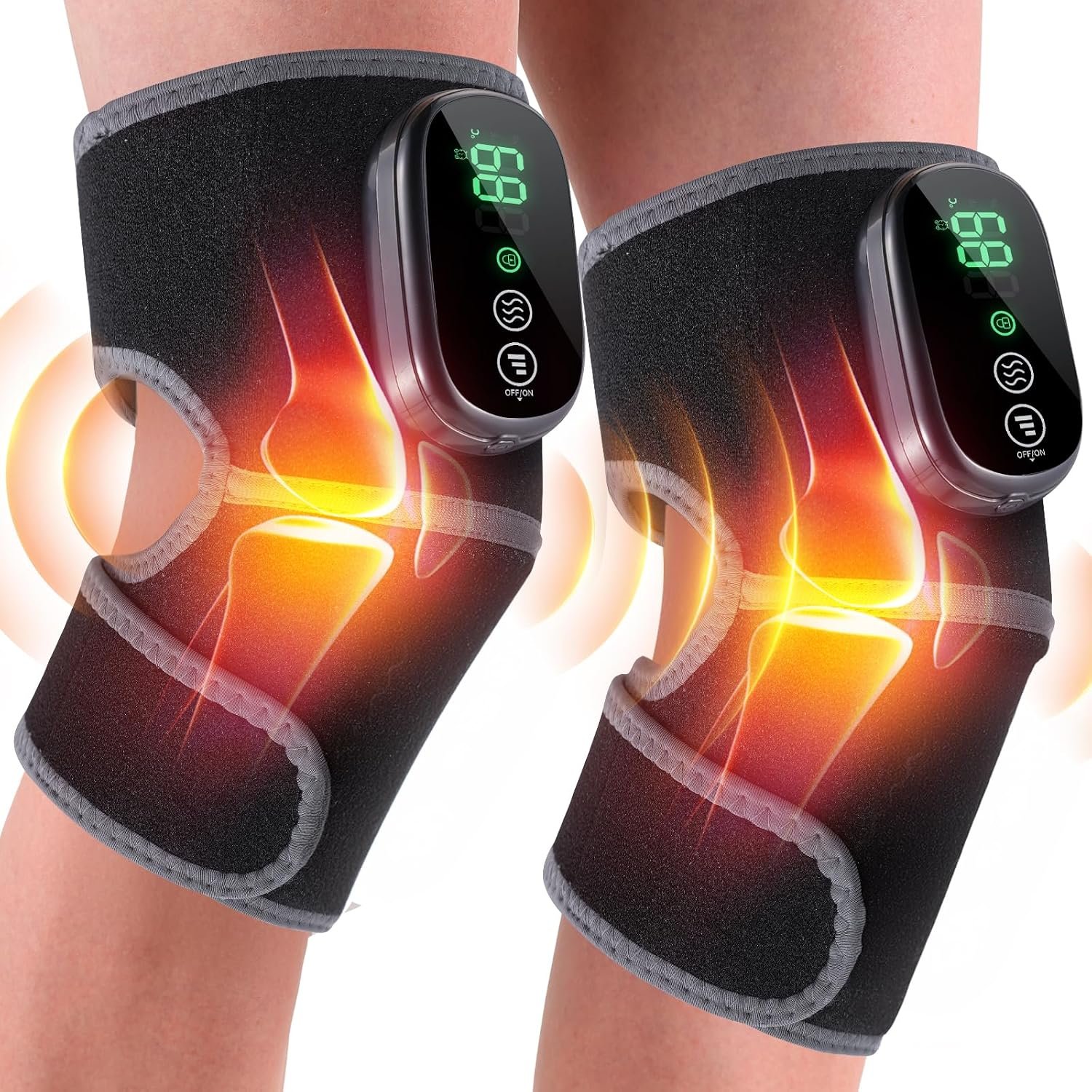 HOMRELEXA Cordless Heated Knee Massager, 3-in-1 Knee Heating Pad, 2PCS