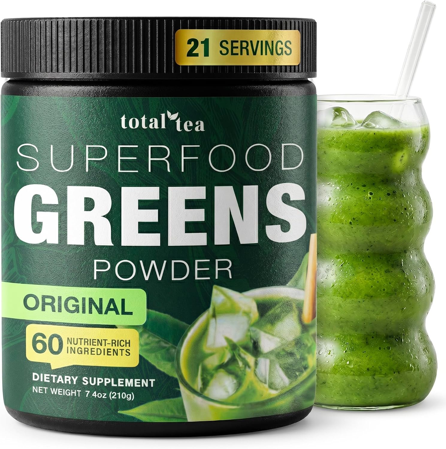 Total Tea Super Greens Powder Original Spirulina Chlorella Vegan Superfood