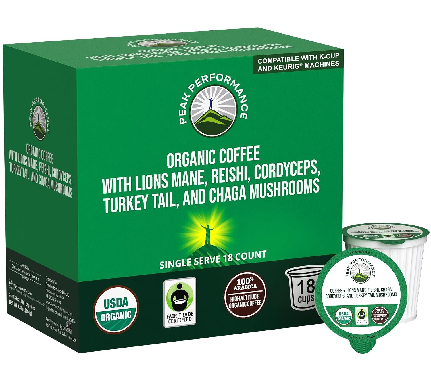 USDA Organic Mushroom Coffee Pods. High Altitude, Low Acid, Smooth Tasting