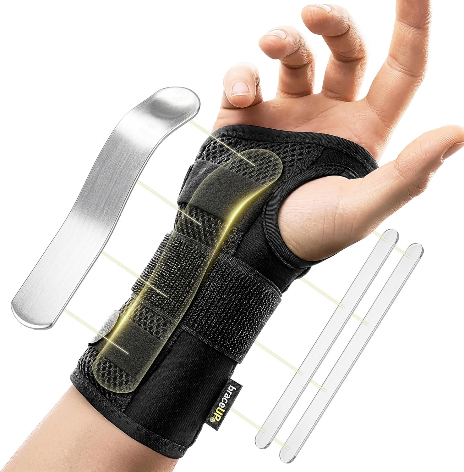 BraceUP Carpal Tunnel Wrist Brace – Metal Wrist Splint for Hand and Wrist Support, Tendonitis Arthritis Pain Relief